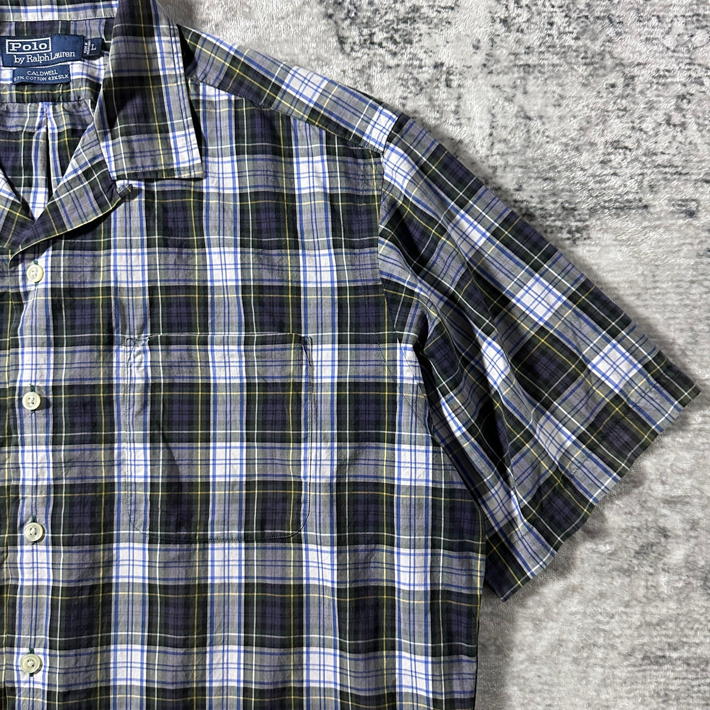 Polo by Ralph Lauren Caldwell Cotton Silk Green Navy Plaid Shirt – L