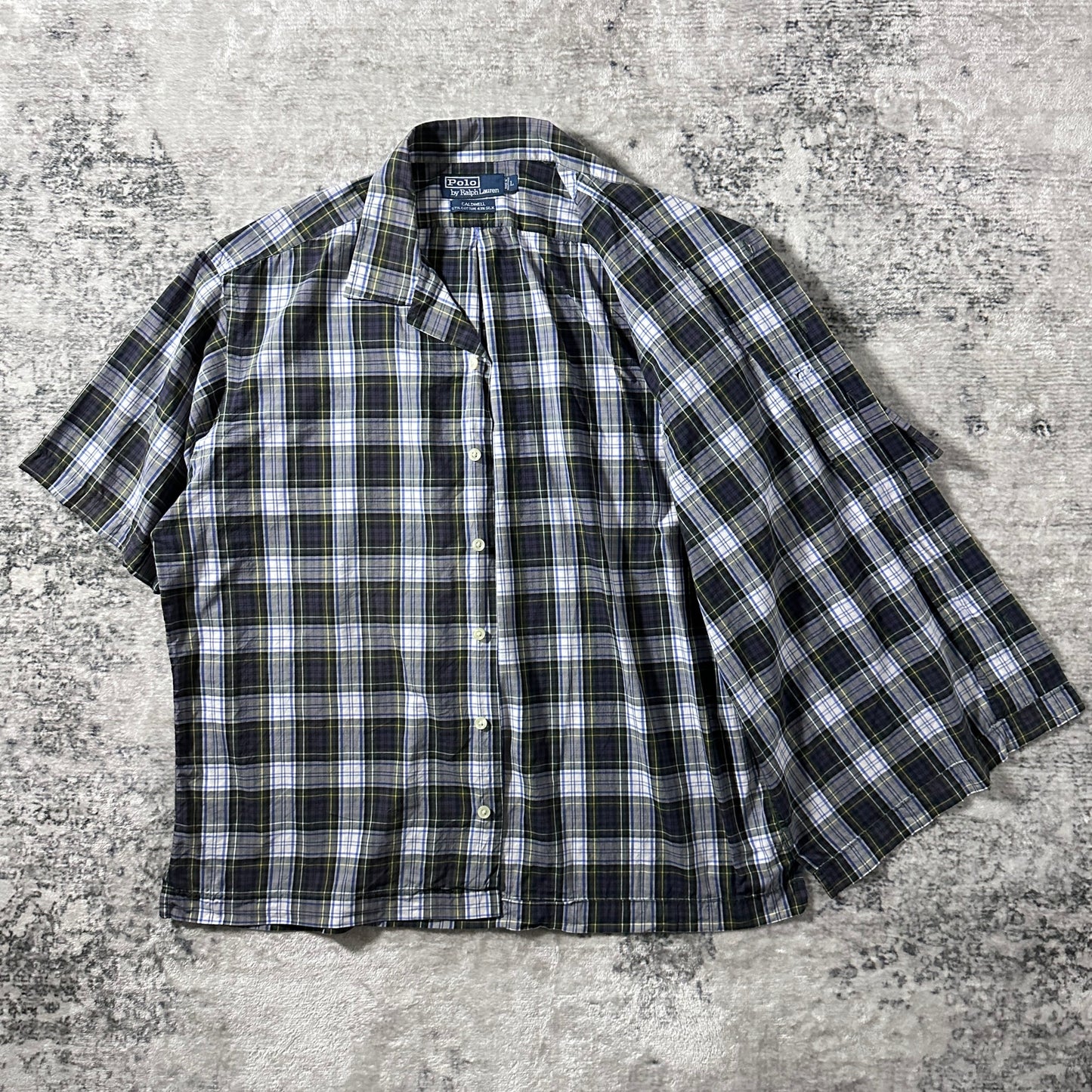Polo by Ralph Lauren Caldwell Cotton Silk Green Navy Plaid Shirt – L