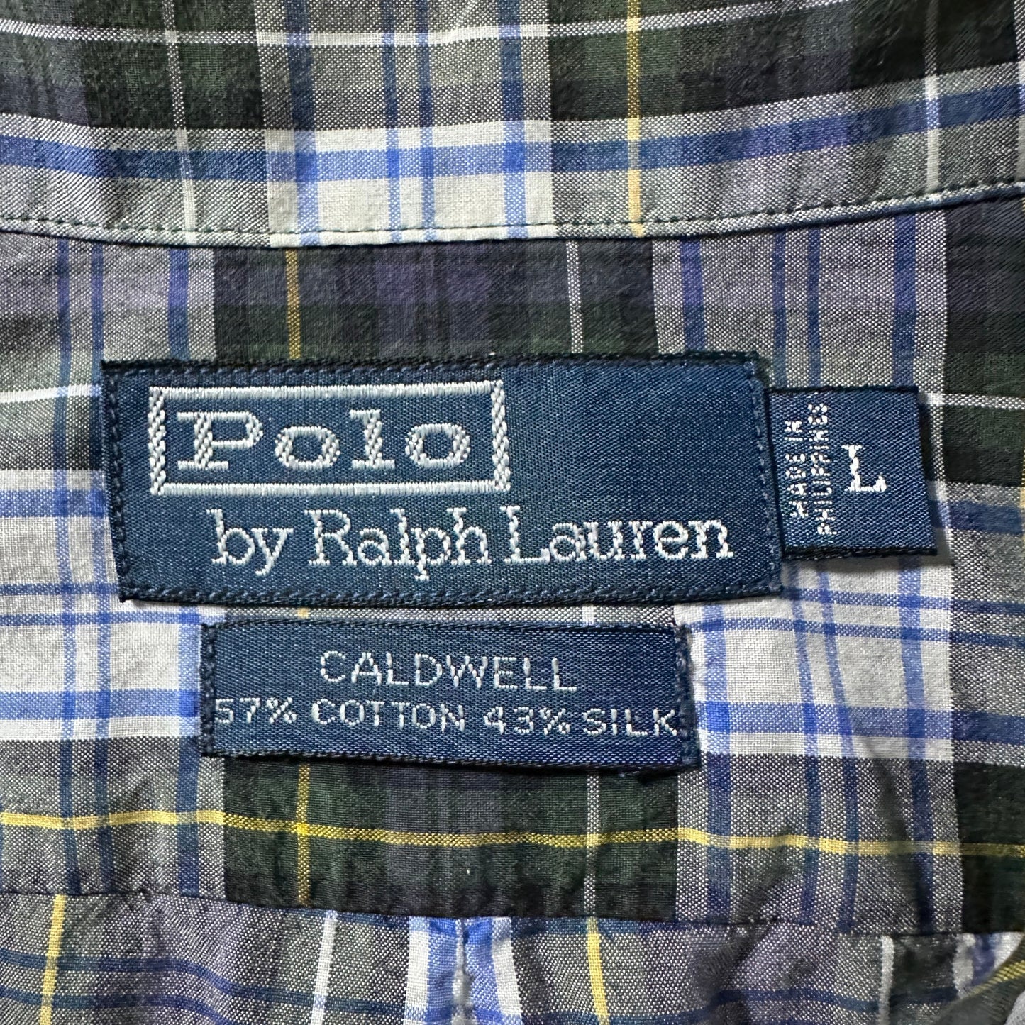 Polo by Ralph Lauren Caldwell Cotton Silk Green Navy Plaid Shirt – L
