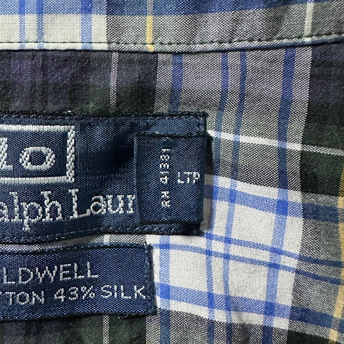 Polo by Ralph Lauren Caldwell Cotton Silk Green Navy Plaid Shirt – L