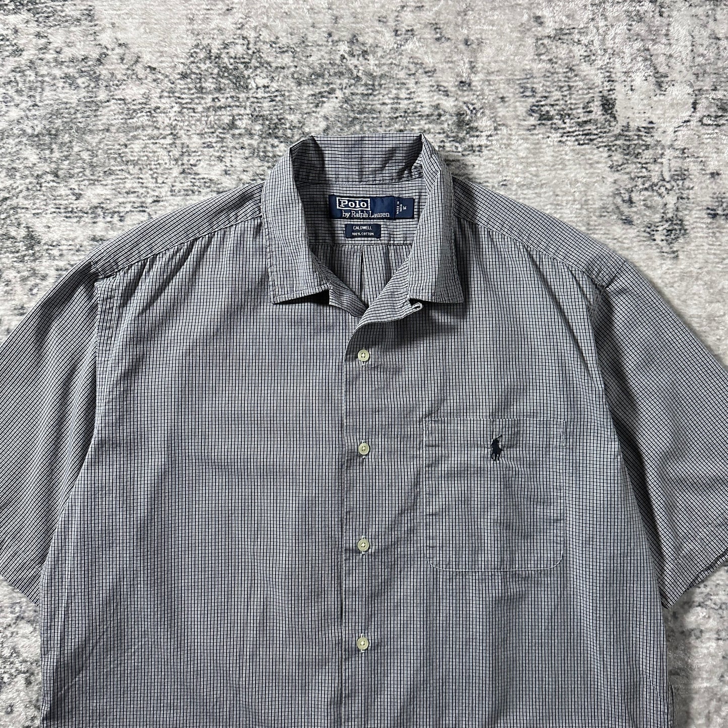 Polo Ralph Lauren Caldwell Cotton Micro Check Short Sleeve Shirt – M / Black White