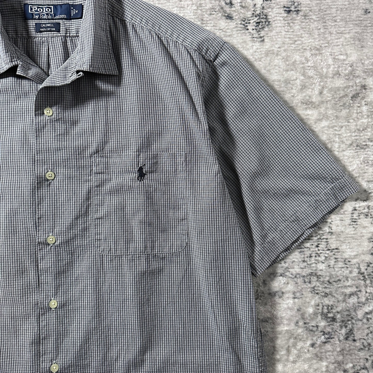 Polo Ralph Lauren Caldwell Cotton Micro Check Short Sleeve Shirt – M / Black White