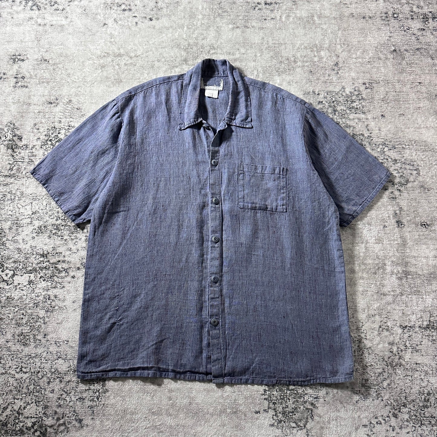 FLAX Linen Short Sleeve Shirt / Smoky Blue Gray / S-M