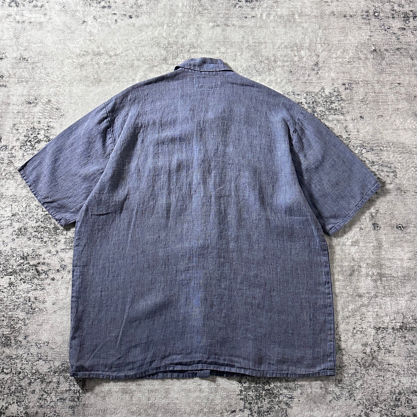 FLAX Linen Short Sleeve Shirt / Smoky Blue Gray / S-M