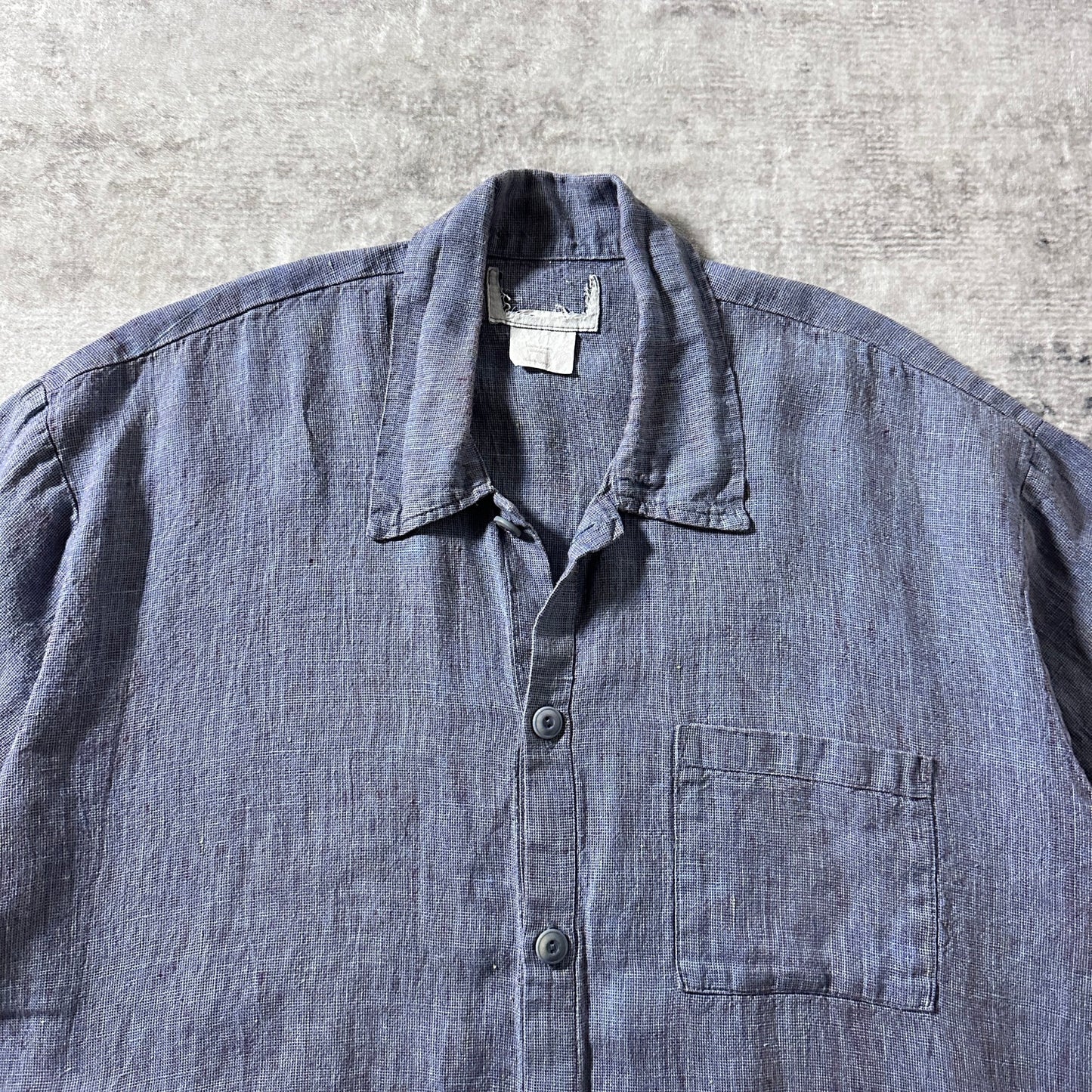 FLAX Linen Short Sleeve Shirt / Smoky Blue Gray / S-M