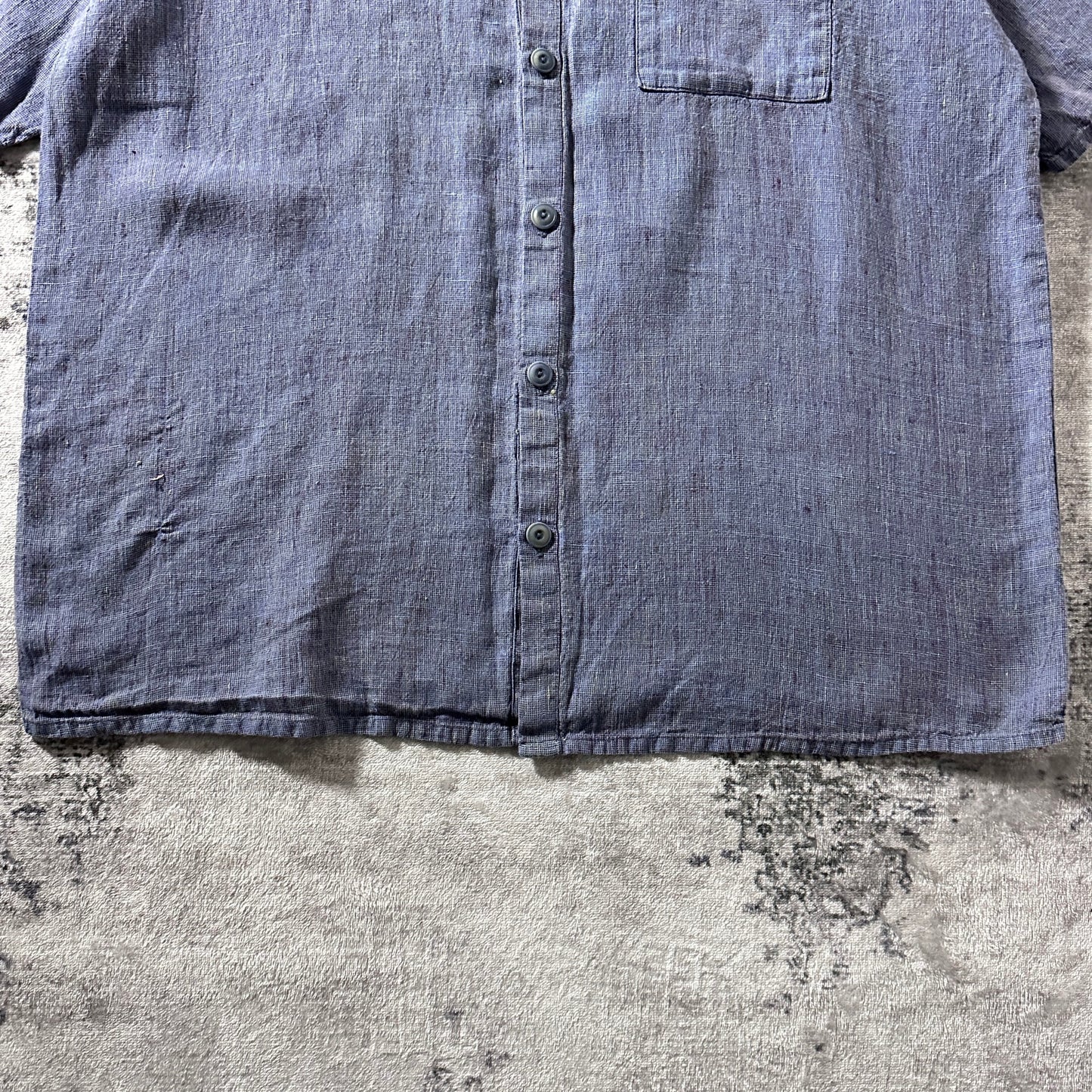 FLAX Linen Short Sleeve Shirt / Smoky Blue Gray / S-M