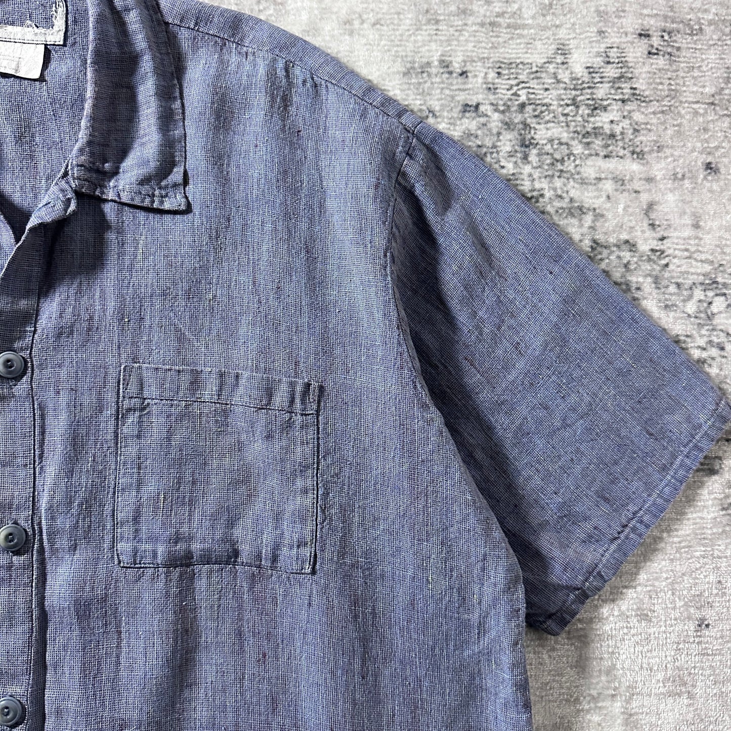 FLAX Linen Short Sleeve Shirt / Smoky Blue Gray / S-M