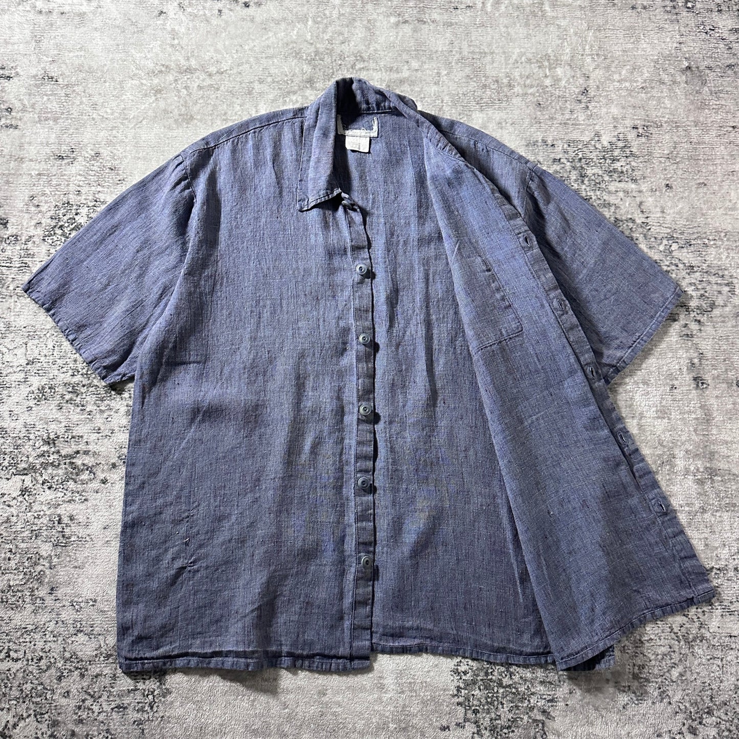 FLAX Linen Short Sleeve Shirt / Smoky Blue Gray / S-M