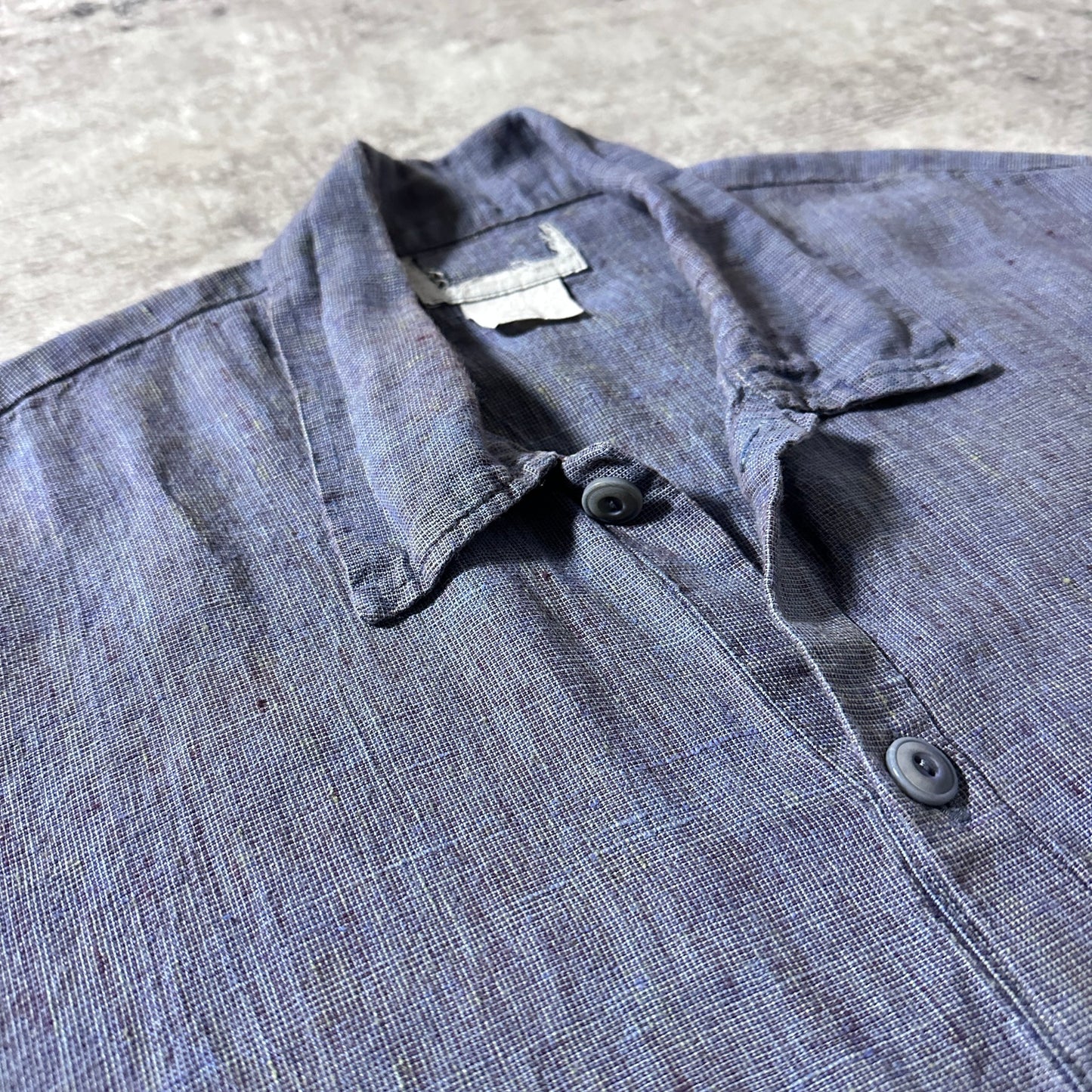 FLAX Linen Short Sleeve Shirt / Smoky Blue Gray / S-M
