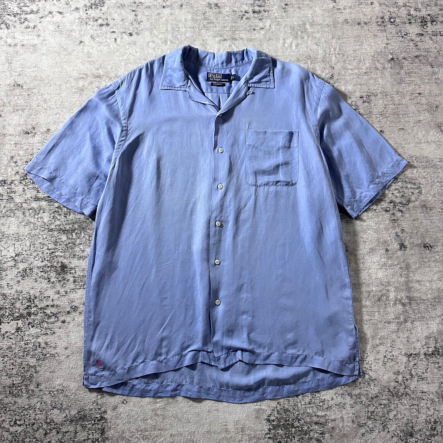 Polo by Ralph Lauren CALDWELL Silk Linen Open Collar Shirt / Light Blue / Size L