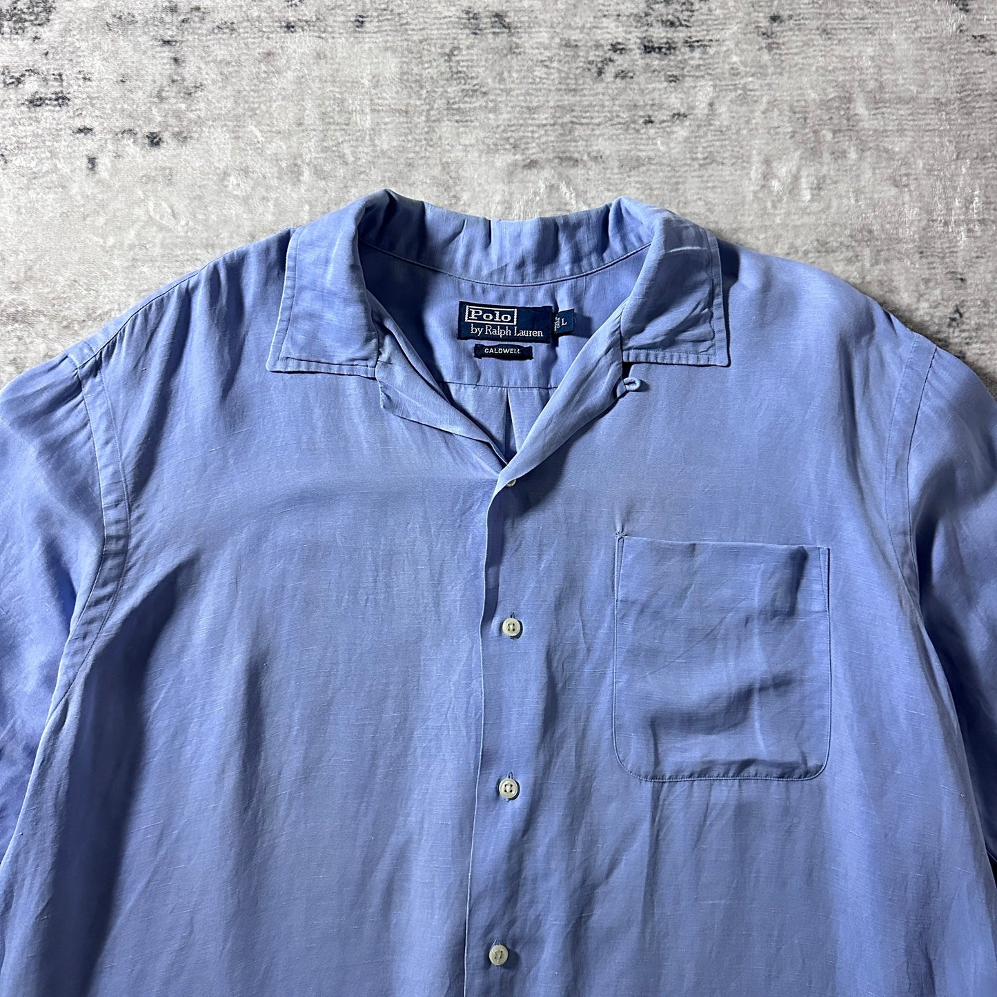 Polo by Ralph Lauren CALDWELL Silk Linen Open Collar Shirt / Light Blue / Size L