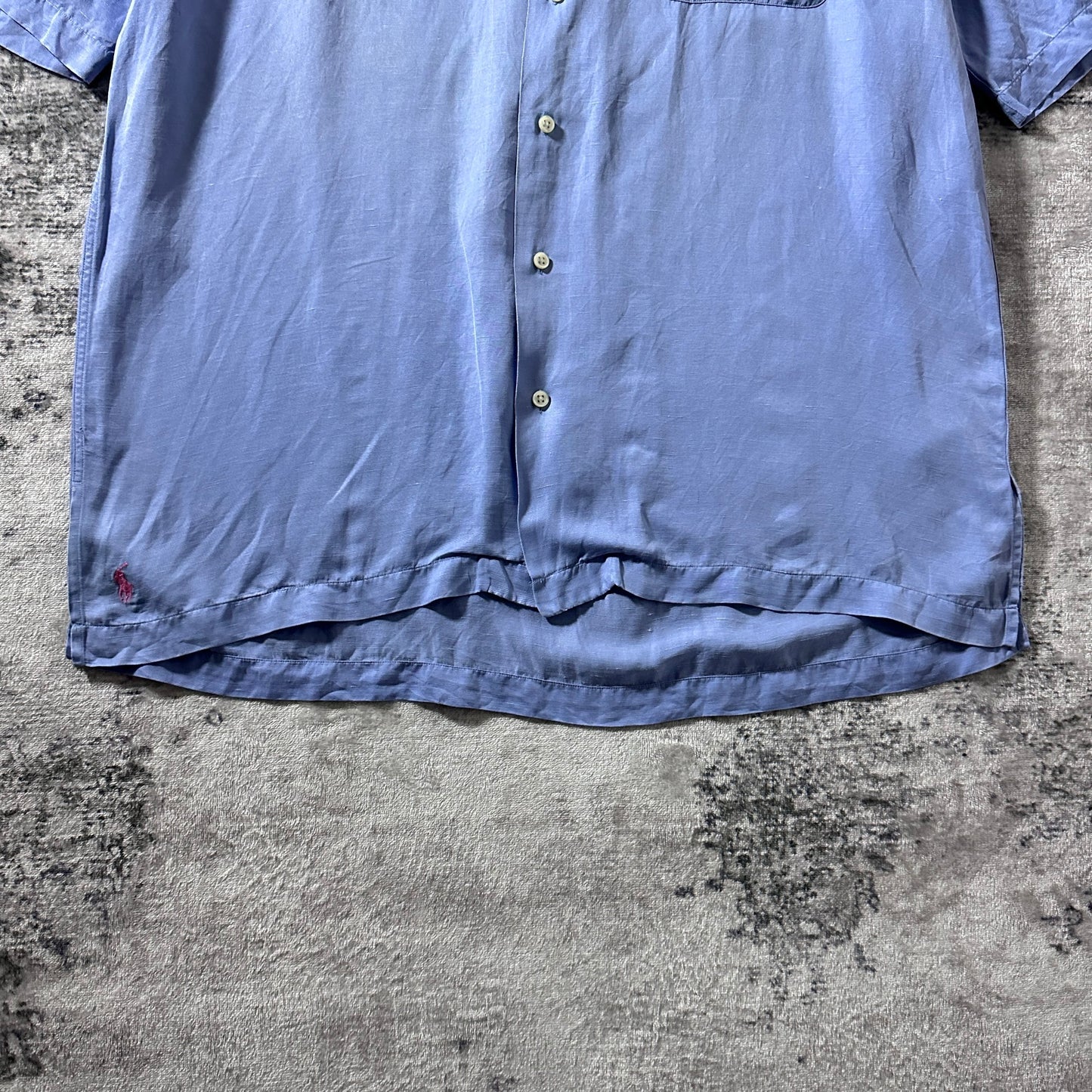Polo by Ralph Lauren CALDWELL Silk Linen Open Collar Shirt / Light Blue / Size L