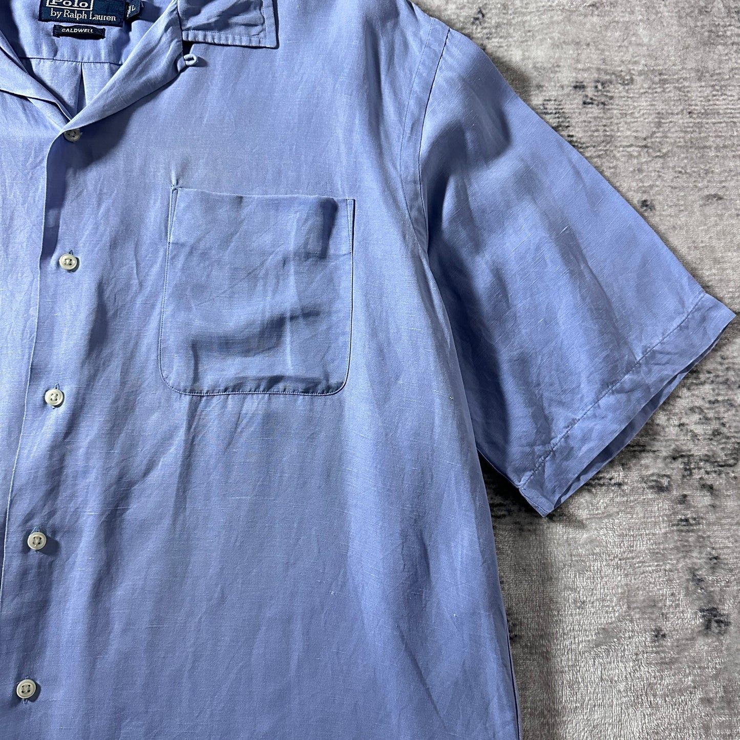 Polo by Ralph Lauren CALDWELL Silk Linen Open Collar Shirt / Light Blue / Size L