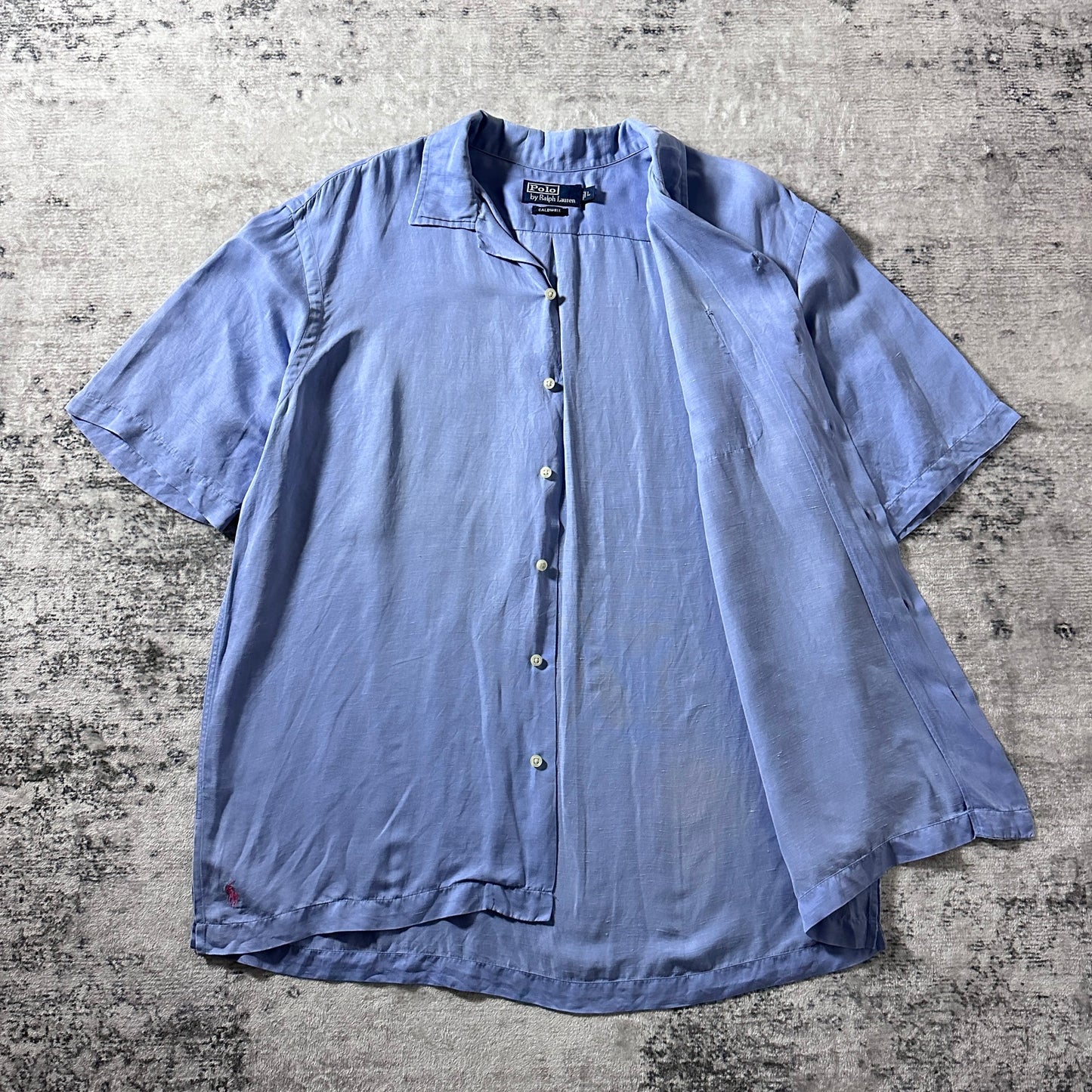 Polo by Ralph Lauren CALDWELL Silk Linen Open Collar Shirt / Light Blue / Size L