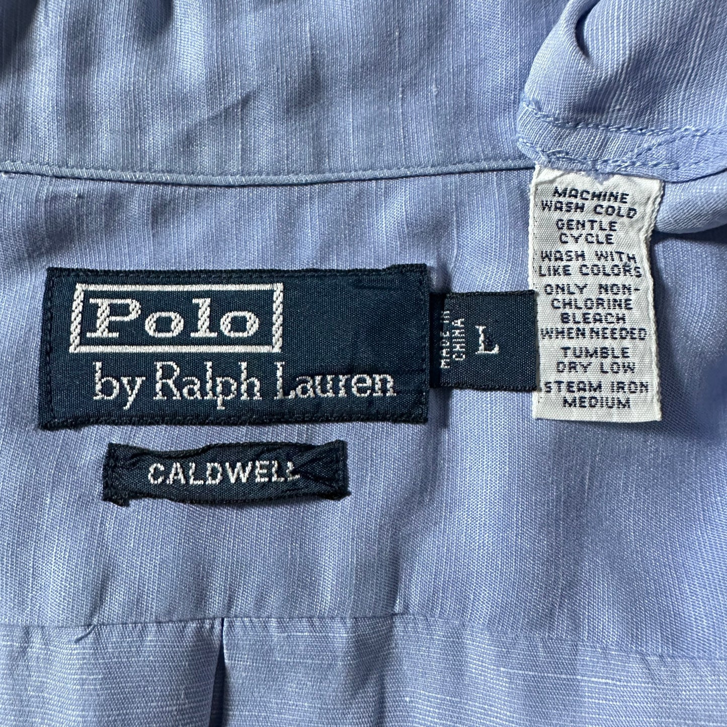 Polo by Ralph Lauren CALDWELL Silk Linen Open Collar Shirt / Light Blue / Size L