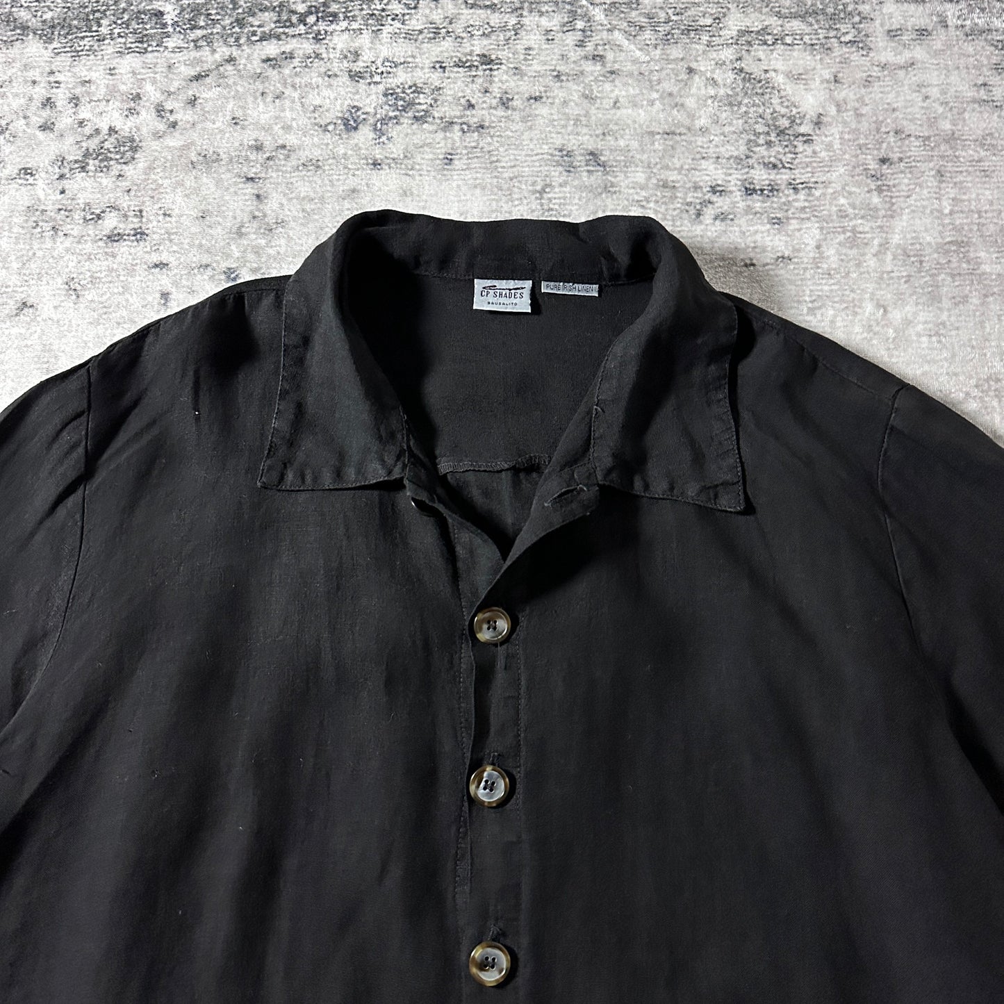 CP SHADES Pure Irish Linen Black Short Sleeve Shirt / Size M