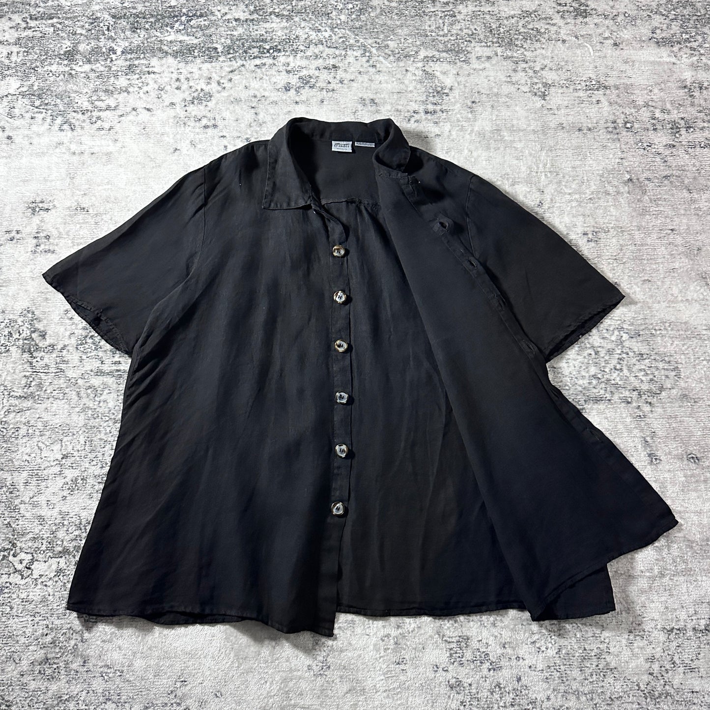 CP SHADES Pure Irish Linen Black Short Sleeve Shirt / Size M