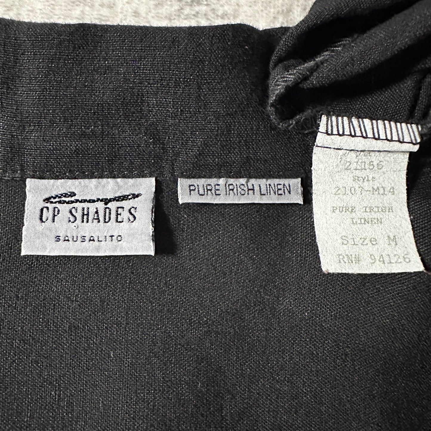 CP SHADES Pure Irish Linen Black Short Sleeve Shirt / Size M