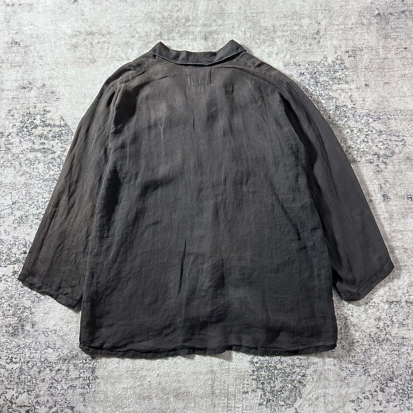 FLAX Linen Charcoal Shirt Jacket / Size S　-　Black