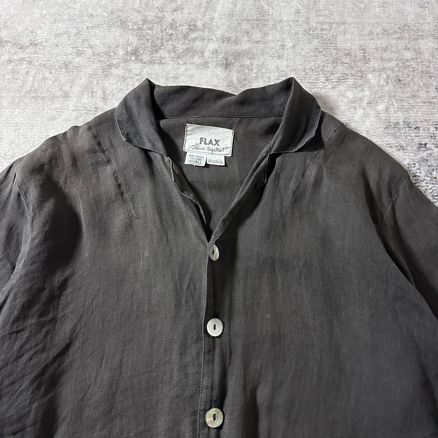 FLAX Linen Charcoal Shirt Jacket / Size S　-　Black