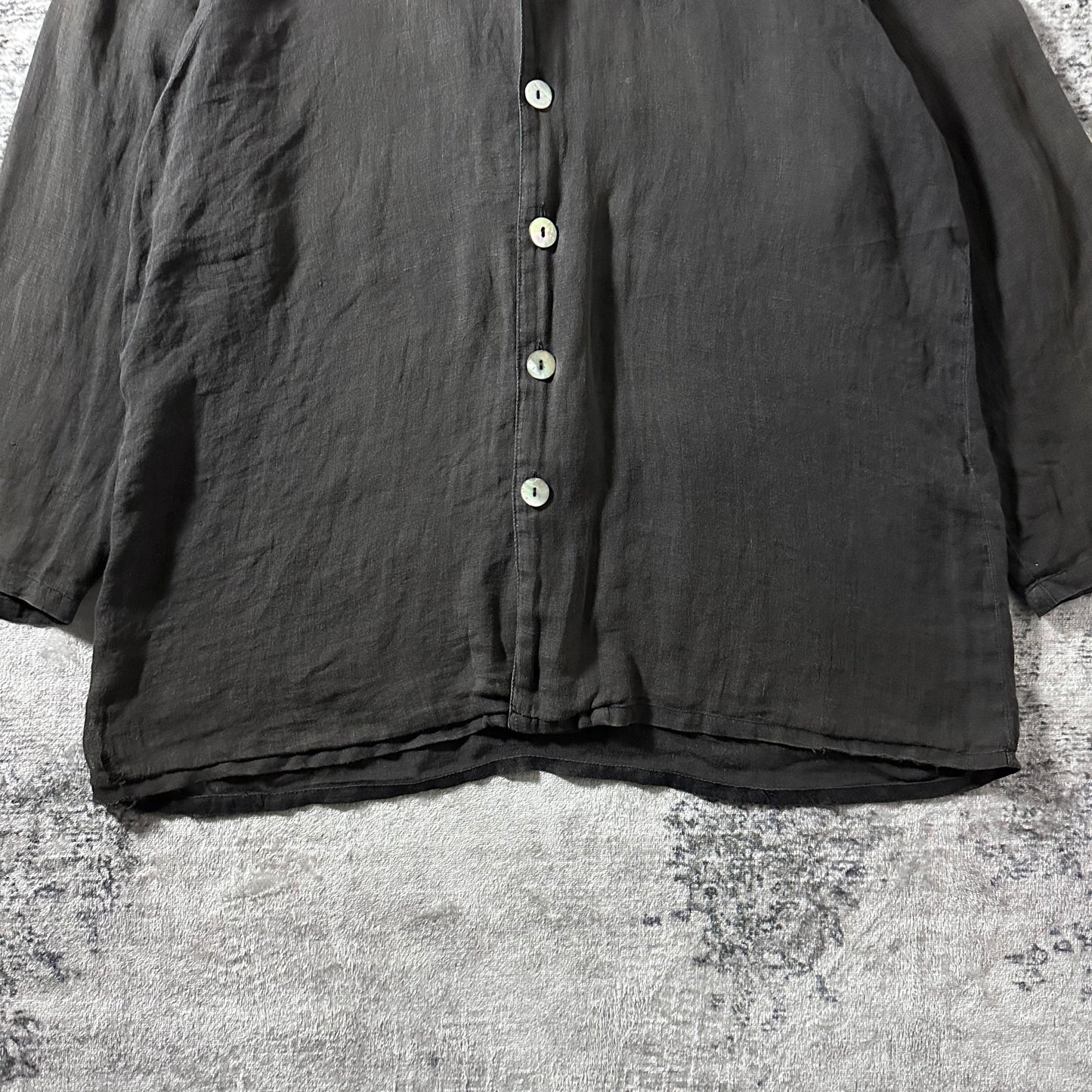 FLAX Linen Charcoal Shirt Jacket / Size S　-　Black