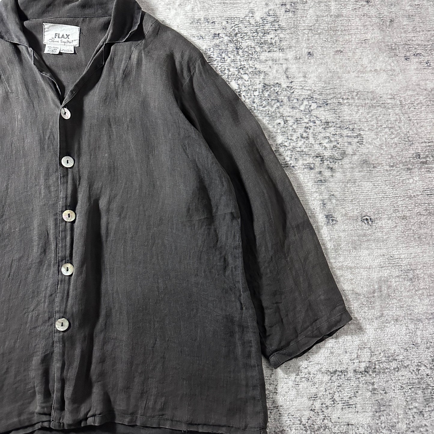 FLAX Linen Charcoal Shirt Jacket / Size S　-　Black
