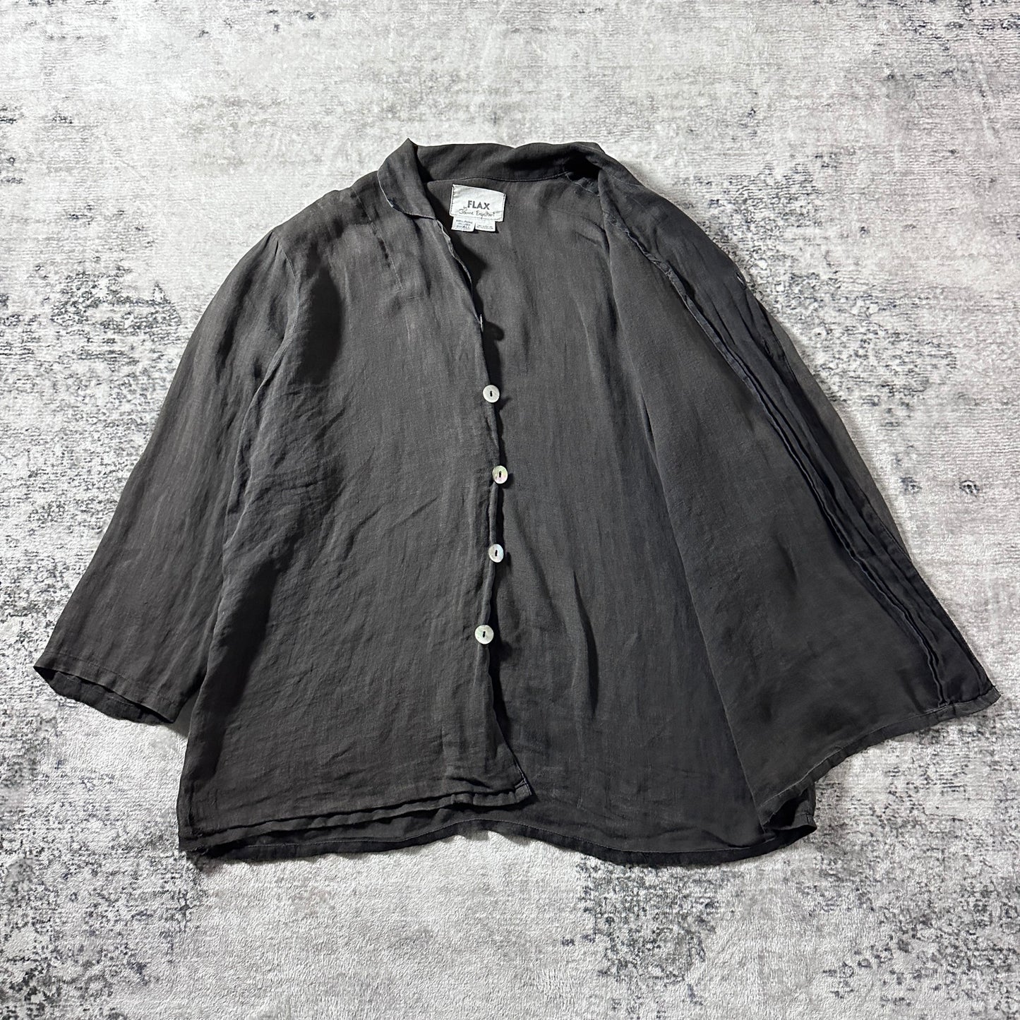 FLAX Linen Charcoal Shirt Jacket / Size S　-　Black