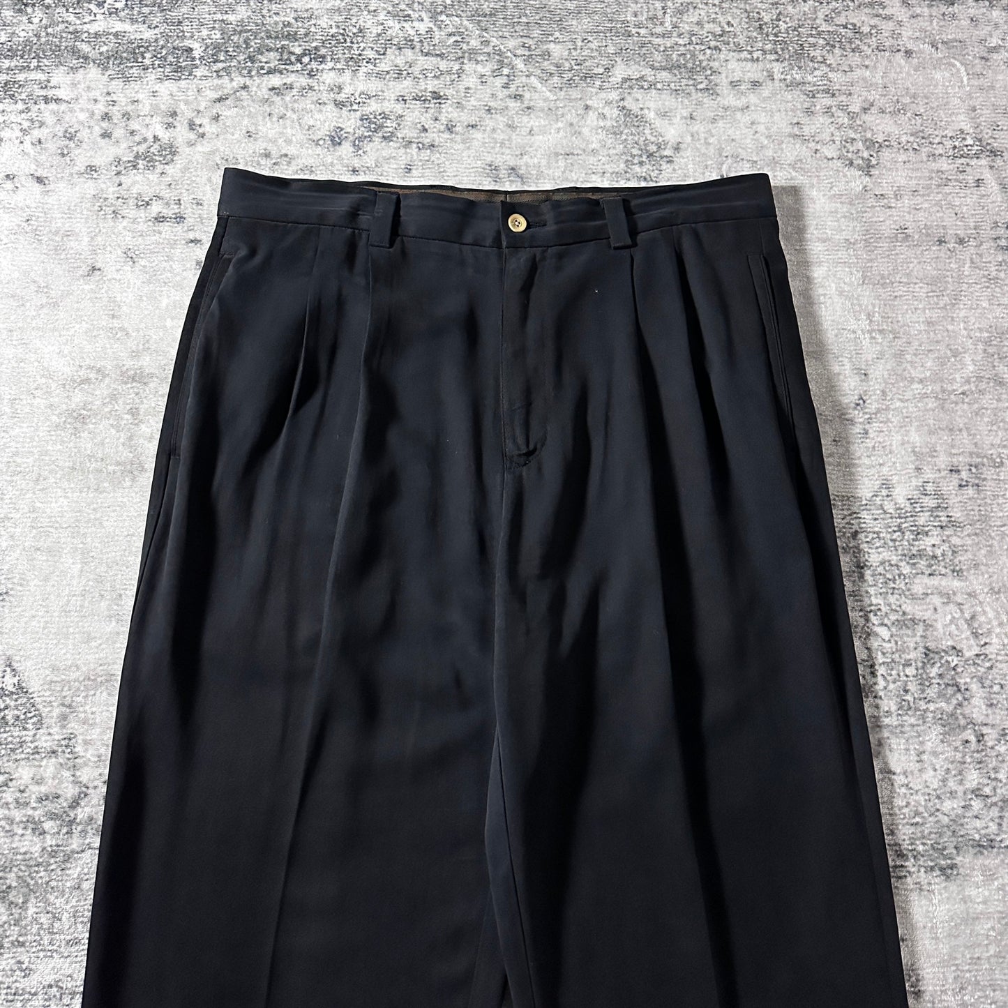 Silk Black Pleated Trousers