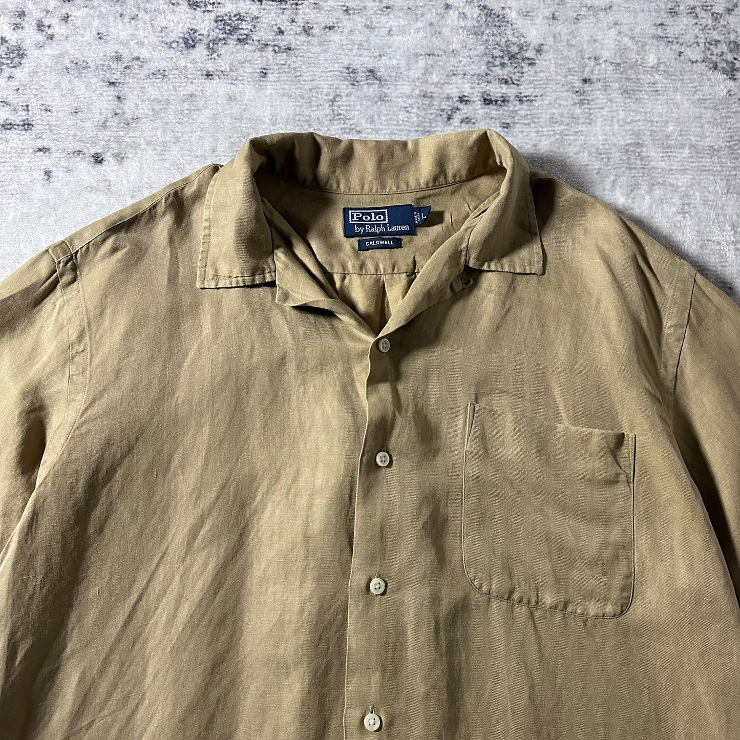 Polo by Ralph Lauren CALDWELL  Linen Silk Open Collar Shirt / Khaki Beige / Size L