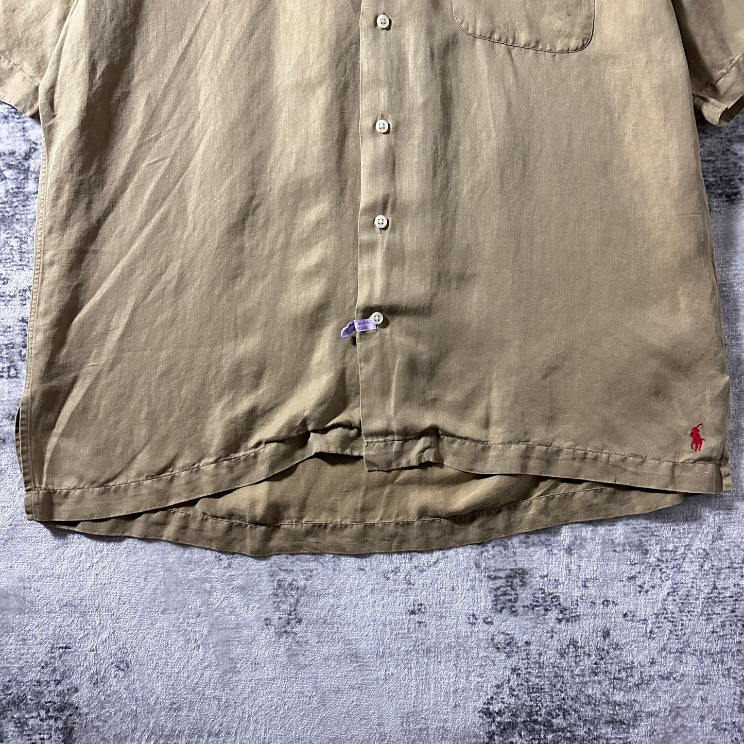 Polo by Ralph Lauren CALDWELL  Linen Silk Open Collar Shirt / Khaki Beige / Size L