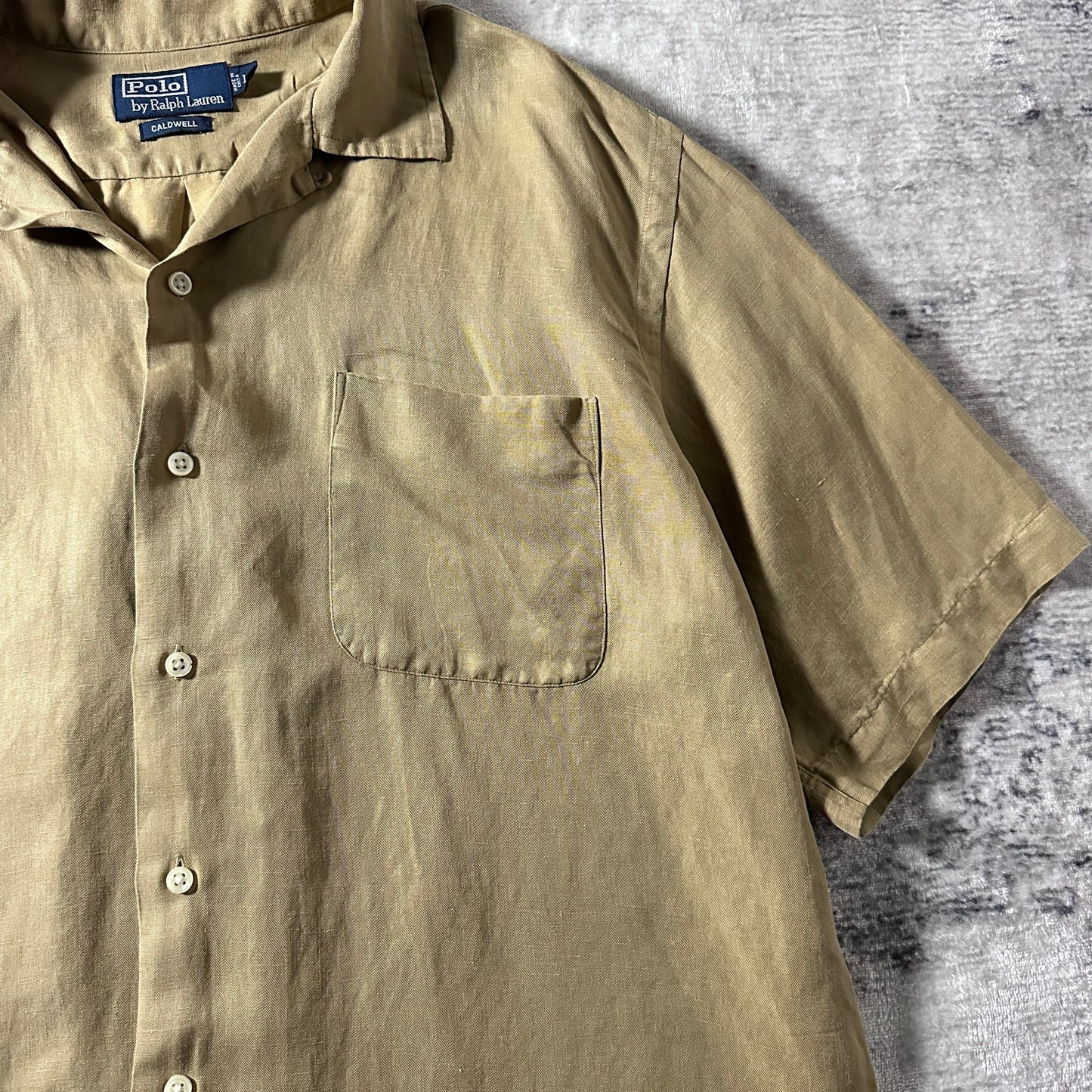 Polo by Ralph Lauren CALDWELL  Linen Silk Open Collar Shirt / Khaki Beige / Size L