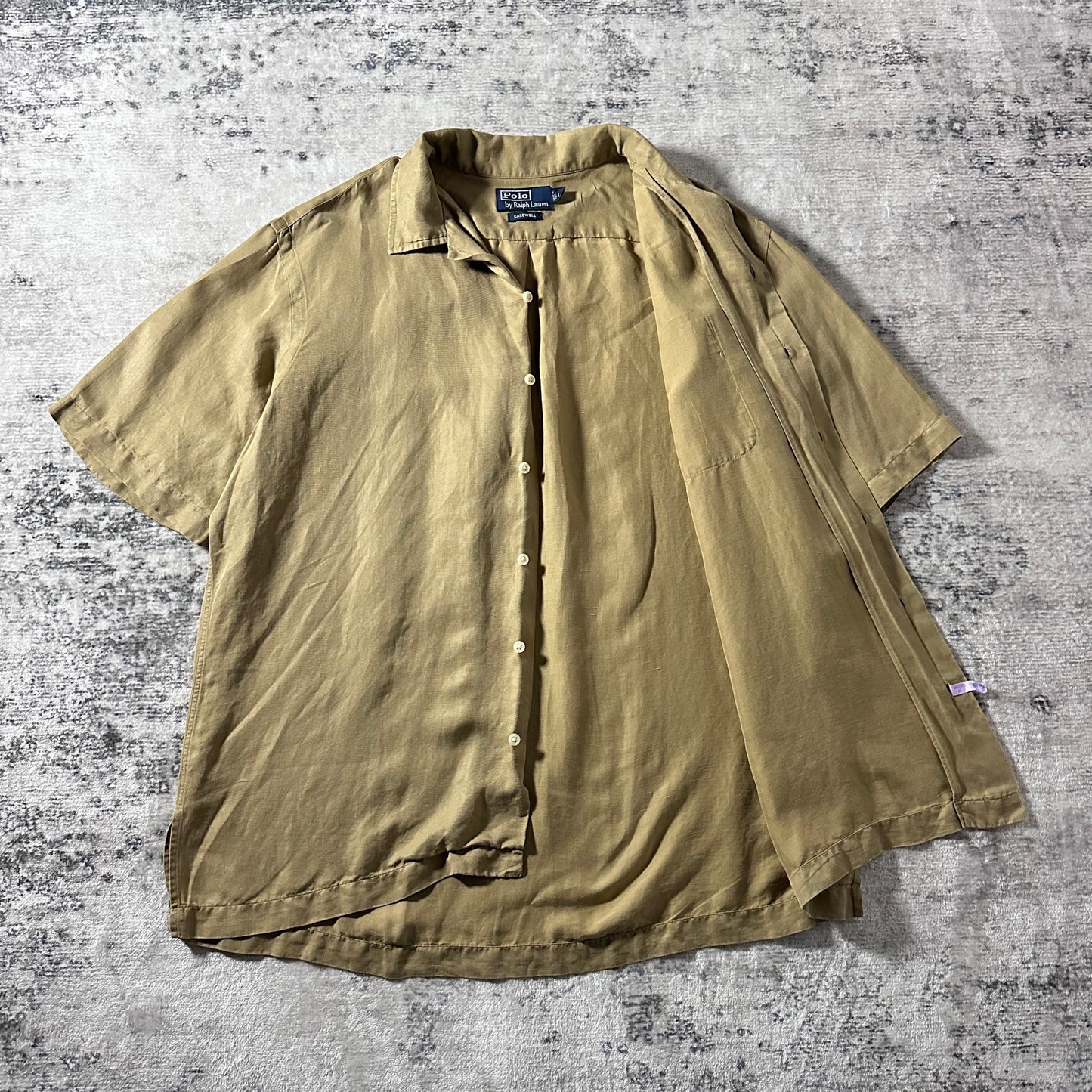 Polo by Ralph Lauren CALDWELL  Linen Silk Open Collar Shirt / Khaki Beige / Size L