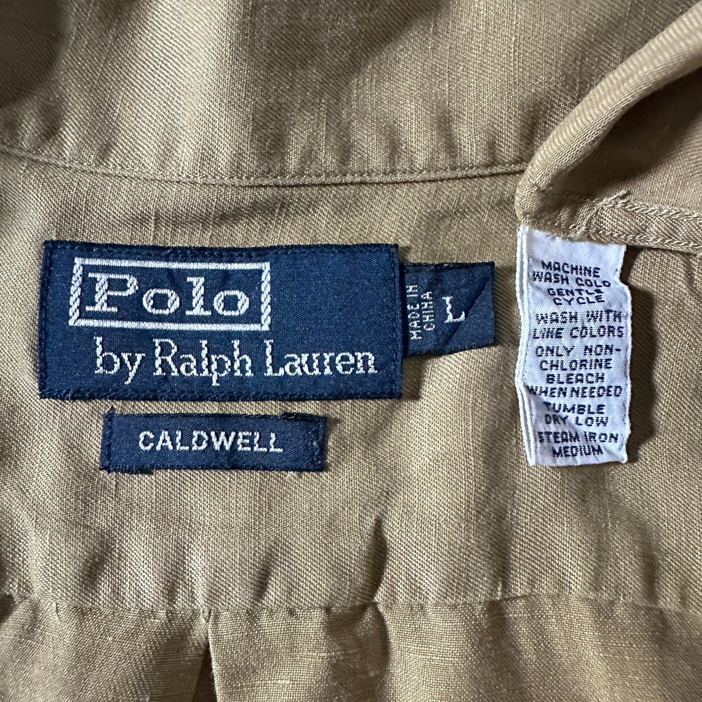 Polo by Ralph Lauren CALDWELL  Linen Silk Open Collar Shirt / Khaki Beige / Size L