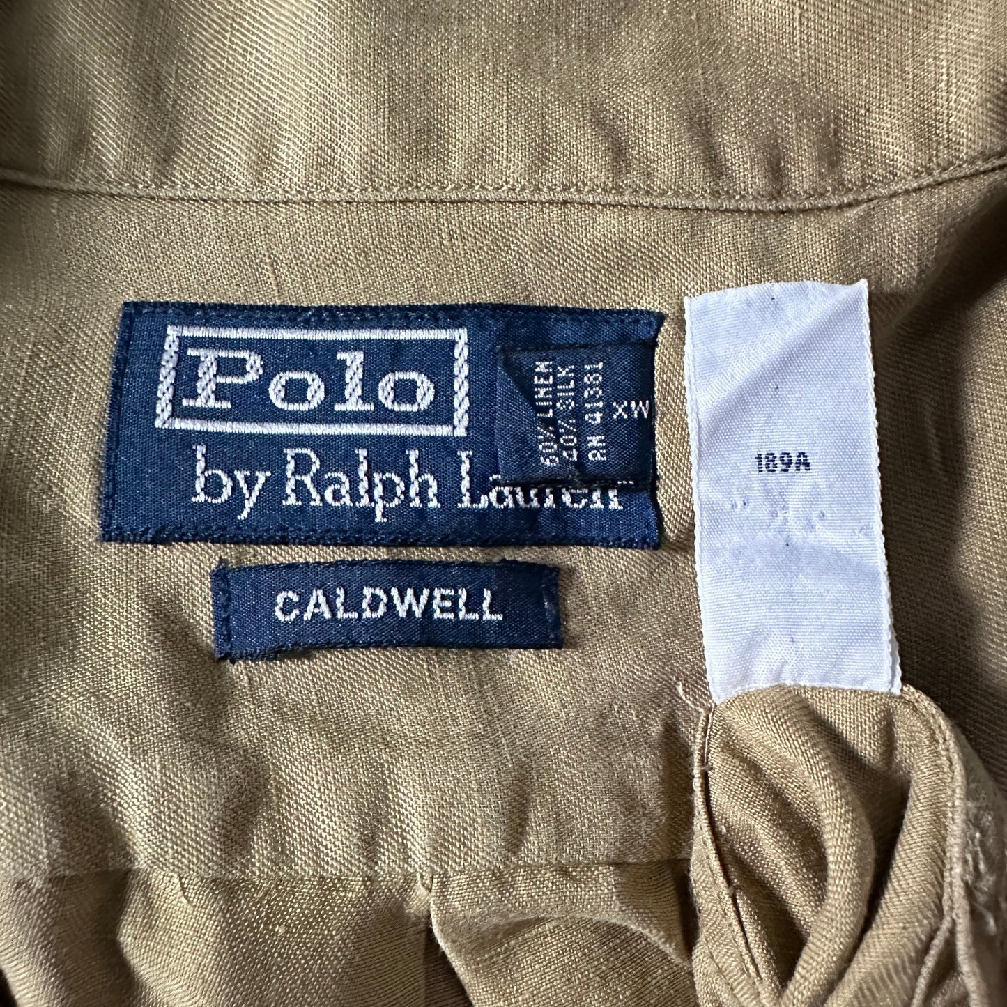 Polo by Ralph Lauren CALDWELL  Linen Silk Open Collar Shirt / Khaki Beige / Size L