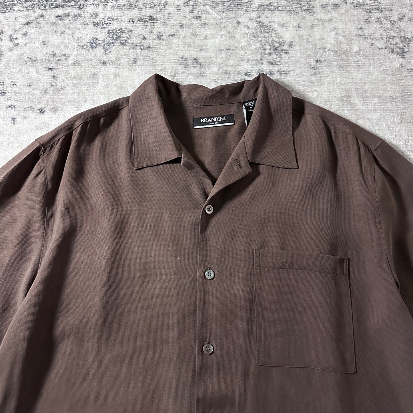 Pure Silk Brown Short Sleeve Shirt / Size M