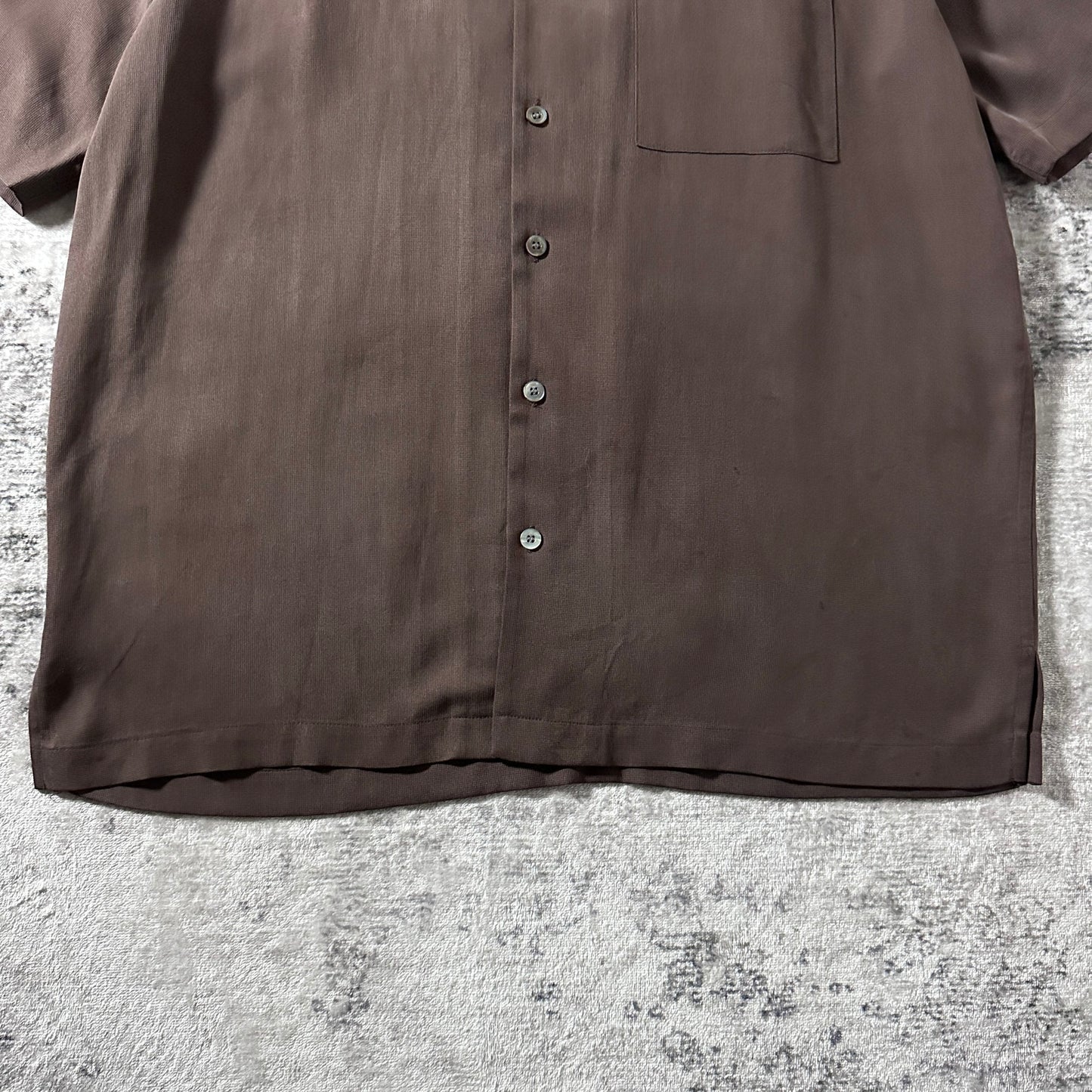 Pure Silk Brown Short Sleeve Shirt / Size M