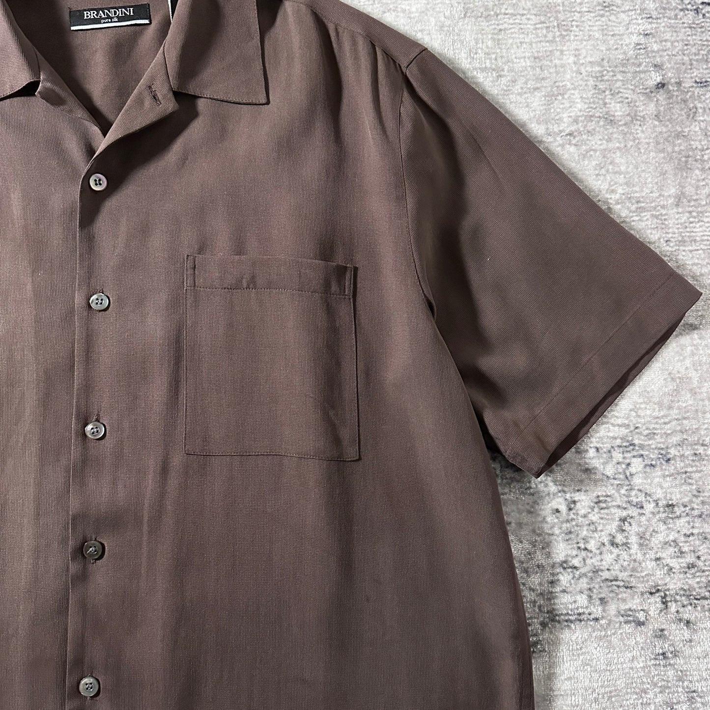 Pure Silk Brown Short Sleeve Shirt / Size M