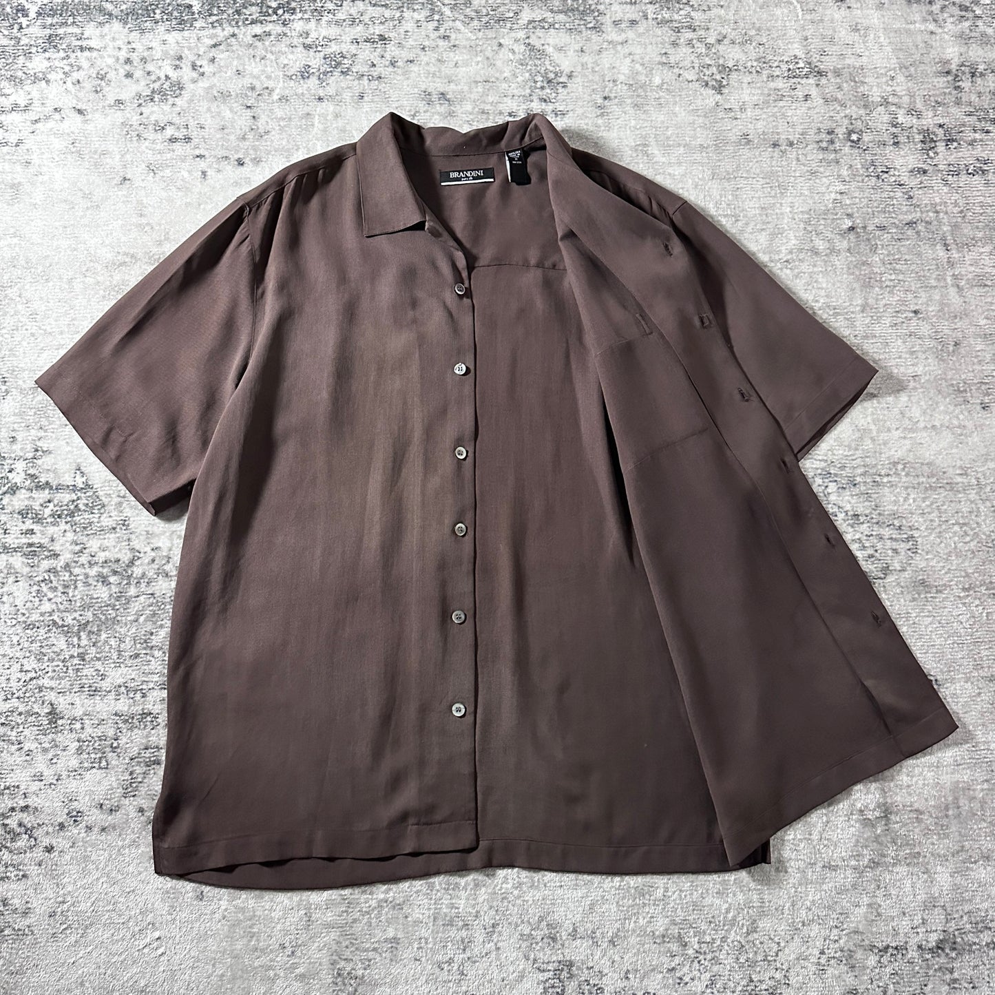 Pure Silk Brown Short Sleeve Shirt / Size M
