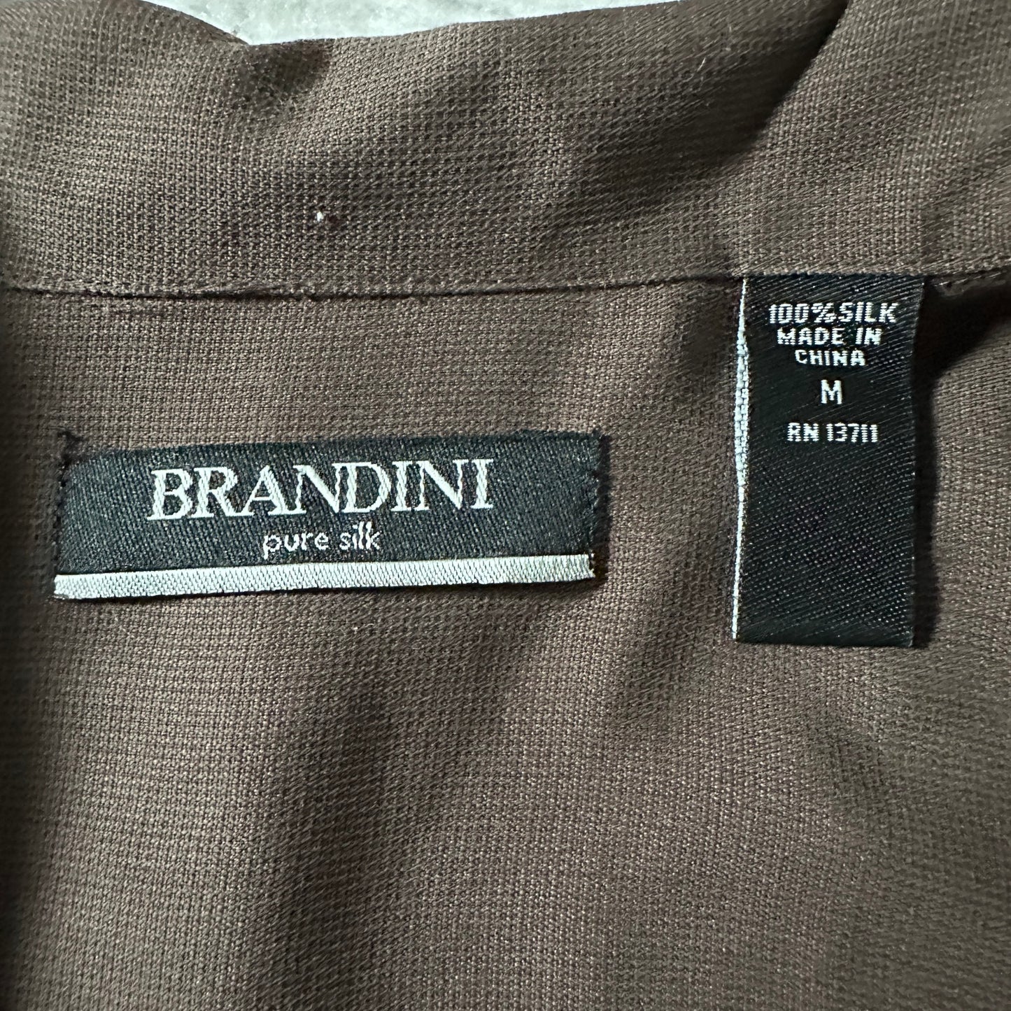 Pure Silk Brown Short Sleeve Shirt / Size M