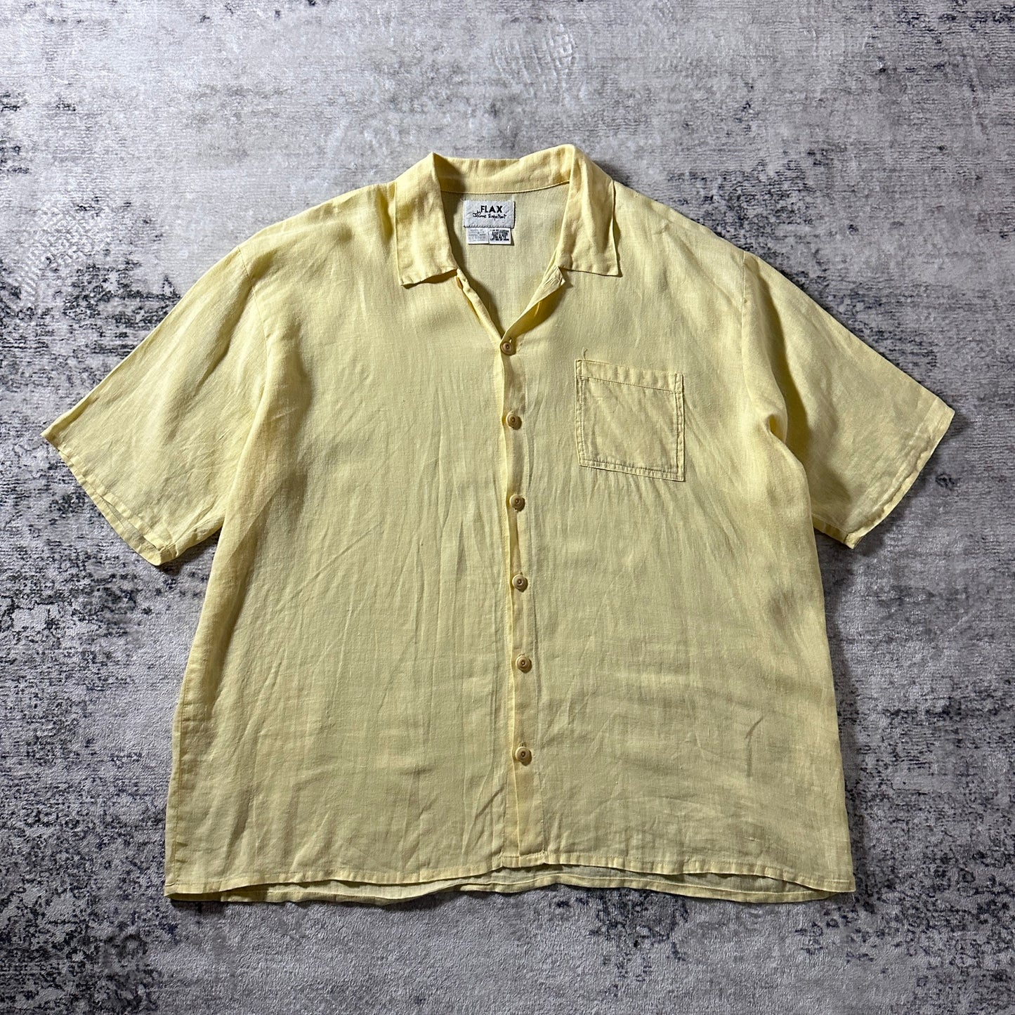 FLAX Linen Yellow Short Sleeve Shirt / Size S