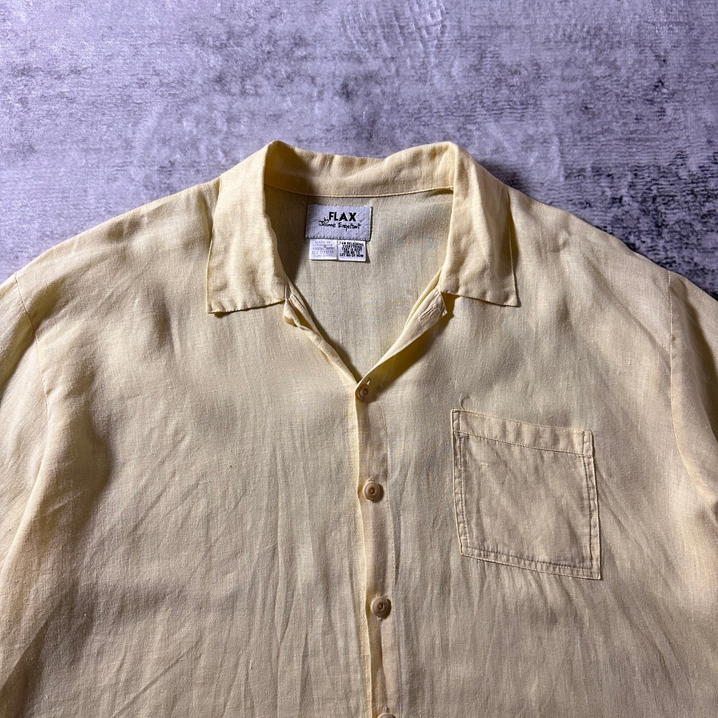 FLAX Linen Yellow Short Sleeve Shirt / Size S