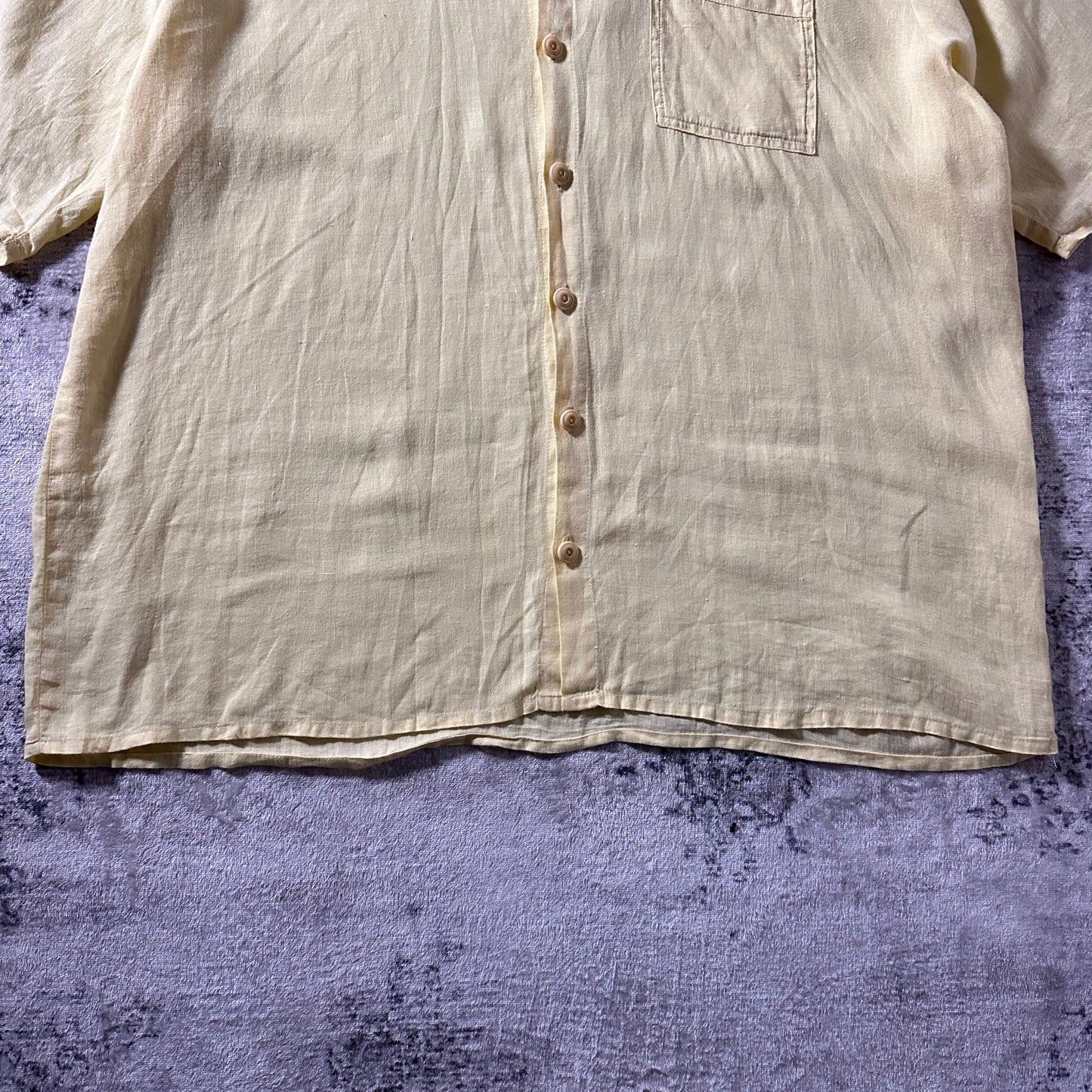 FLAX Linen Yellow Short Sleeve Shirt / Size S