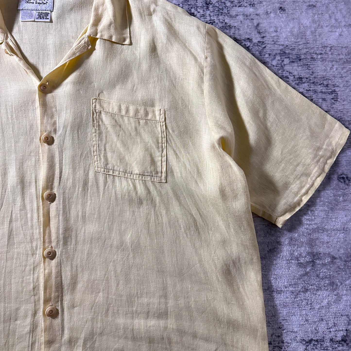 FLAX Linen Yellow Short Sleeve Shirt / Size S
