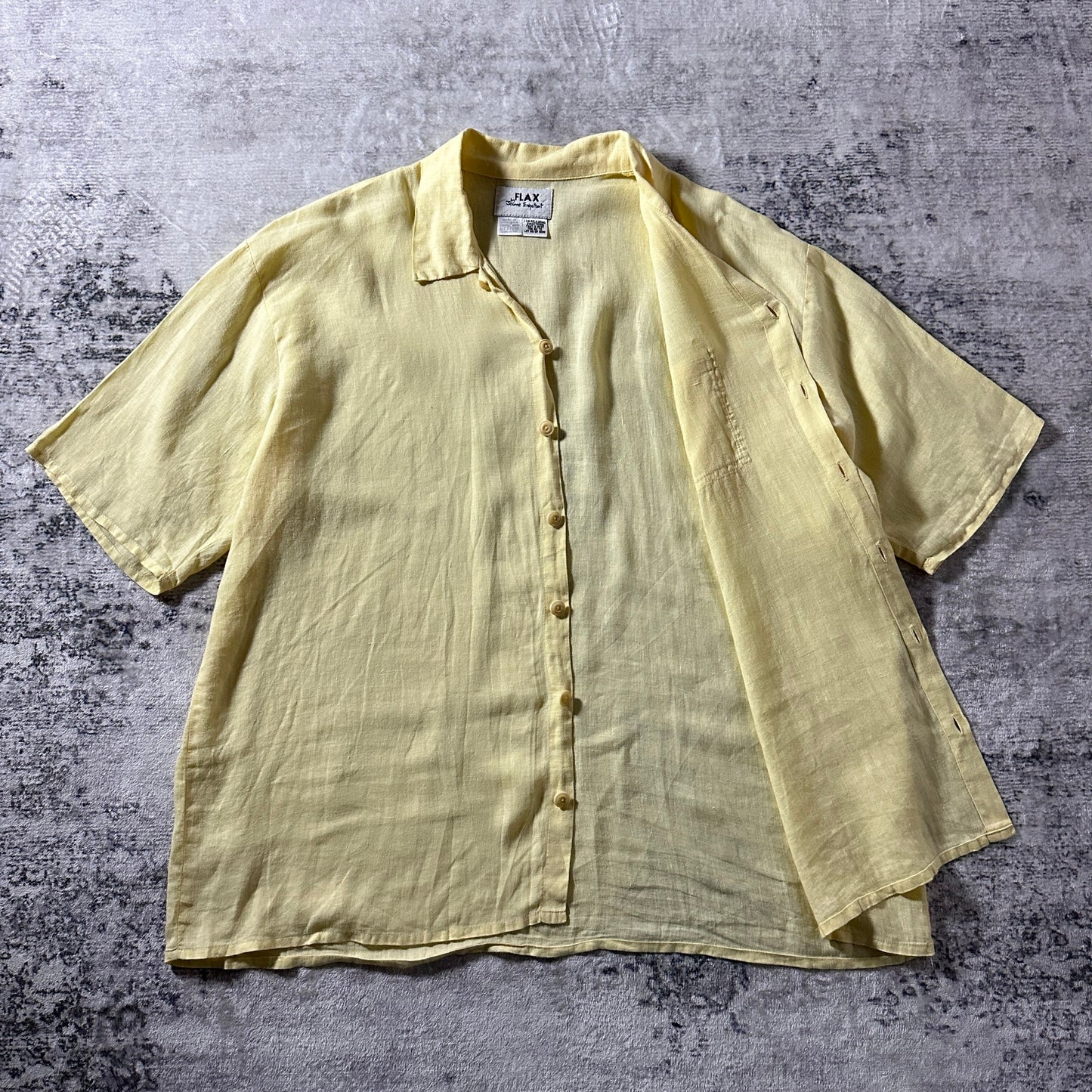 FLAX Linen Yellow Short Sleeve Shirt / Size S