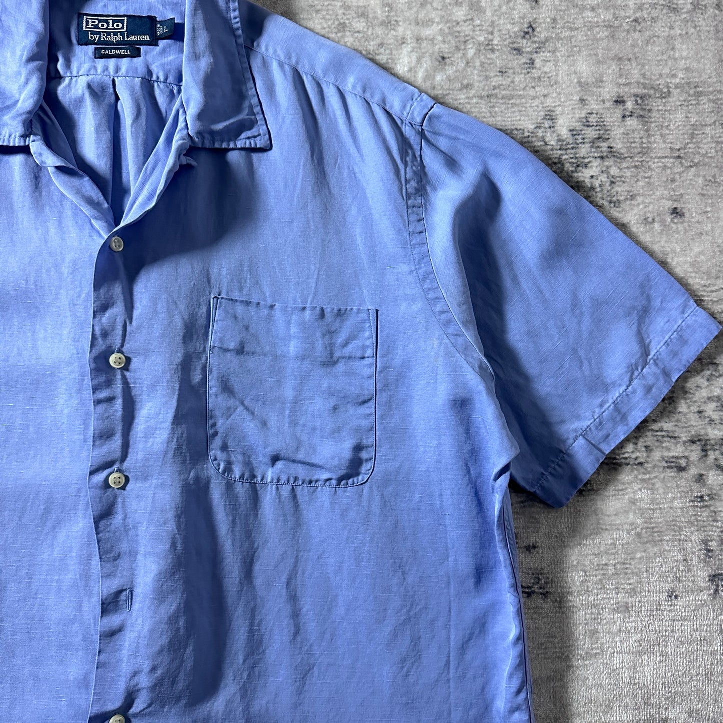 Polo by Ralph Lauren CALDWELL Blue Open Collar Shirt / Size L Silk Linen