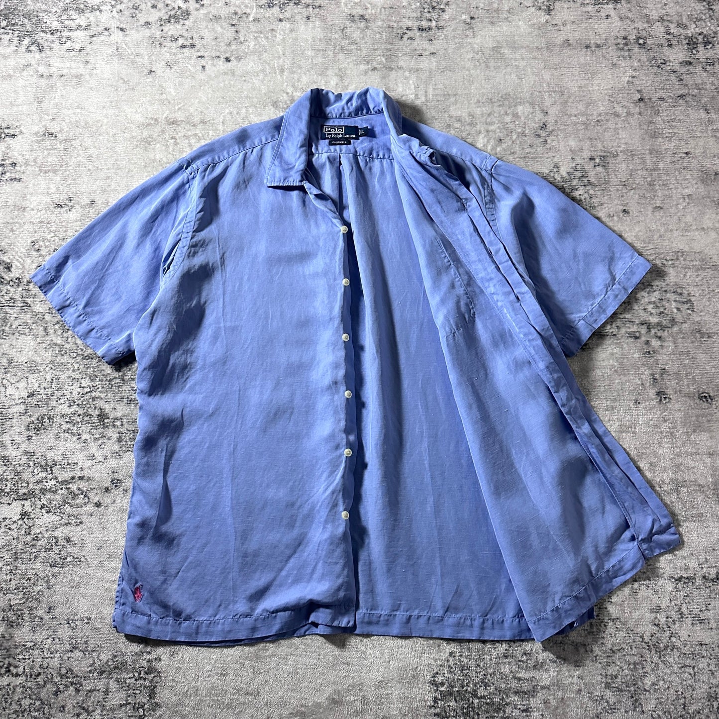 Polo by Ralph Lauren CALDWELL Blue Open Collar Shirt / Size L Silk Linen