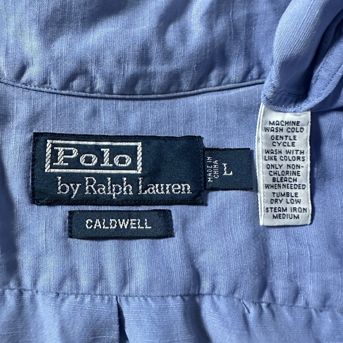 Polo by Ralph Lauren CALDWELL Blue Open Collar Shirt / Size L Silk Linen