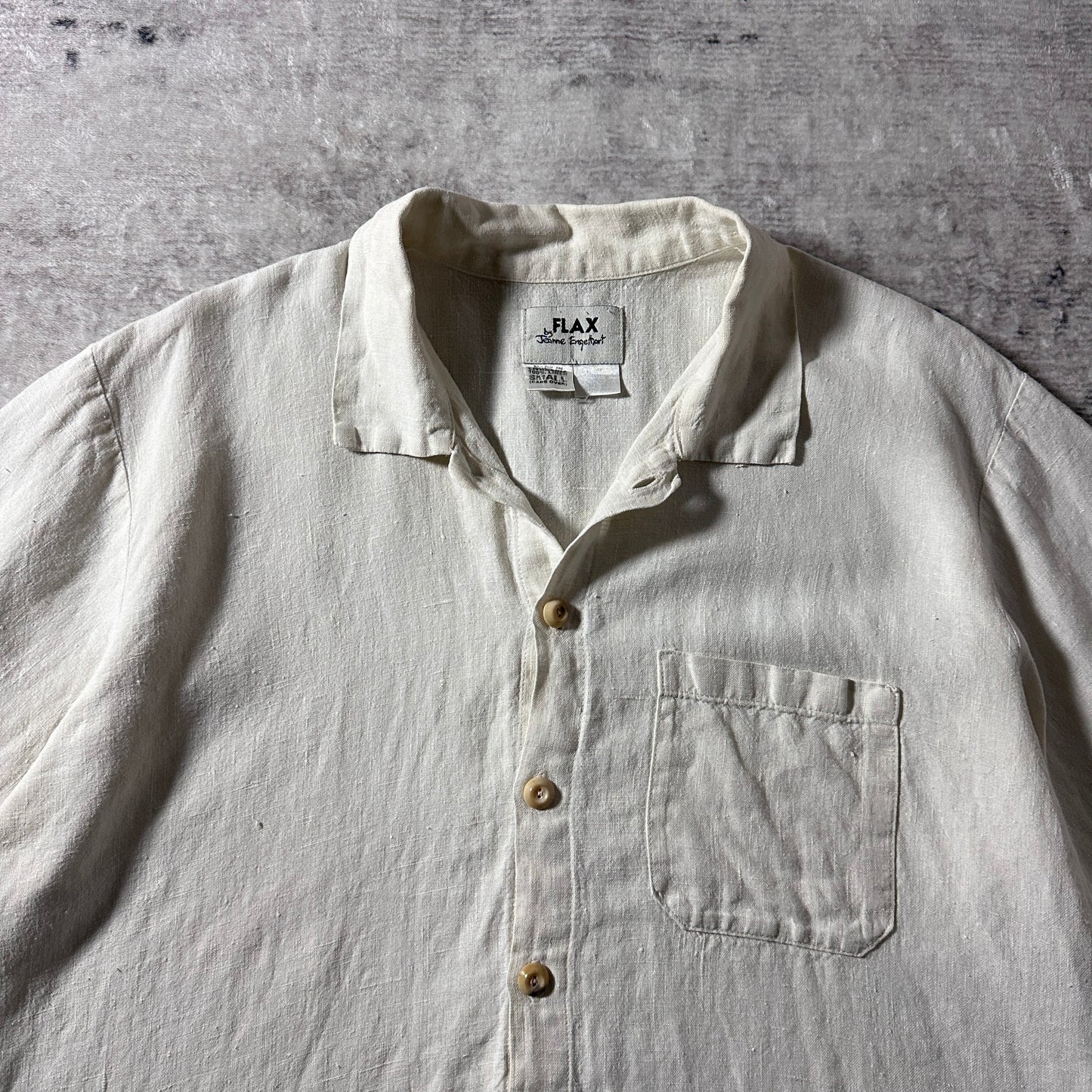 FLAX  Linen Open Collar Shirt / Natural / Size Small