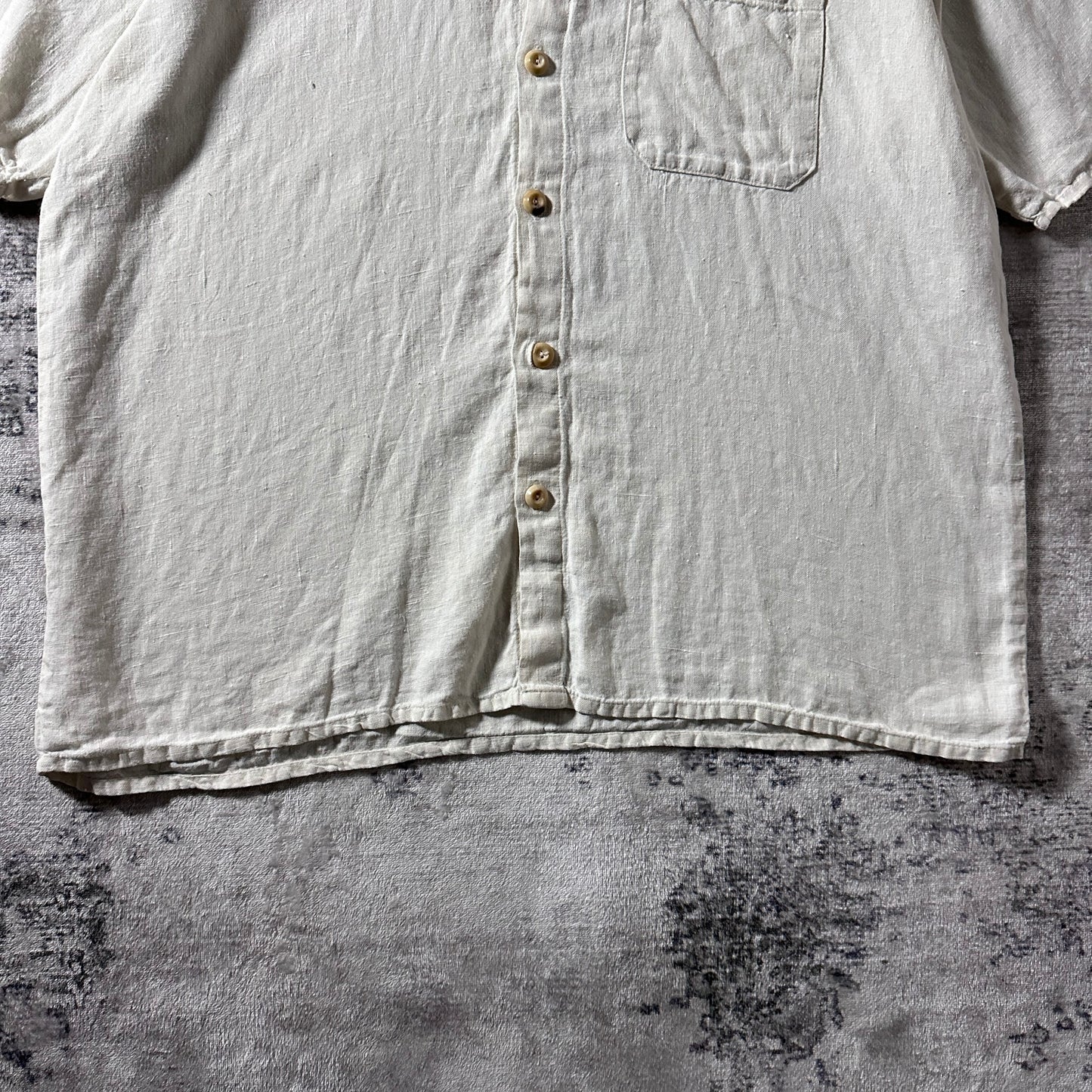 FLAX  Linen Open Collar Shirt / Natural / Size Small