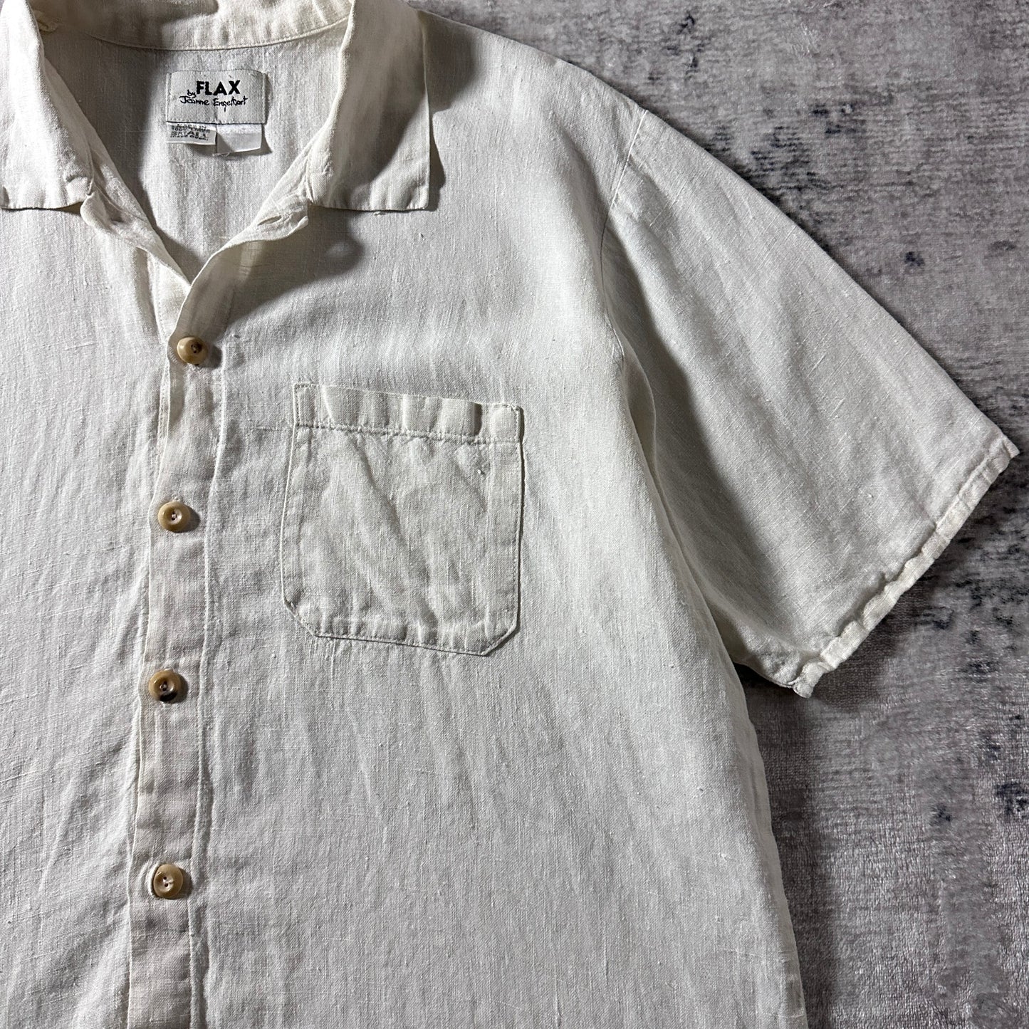 FLAX  Linen Open Collar Shirt / Natural / Size Small